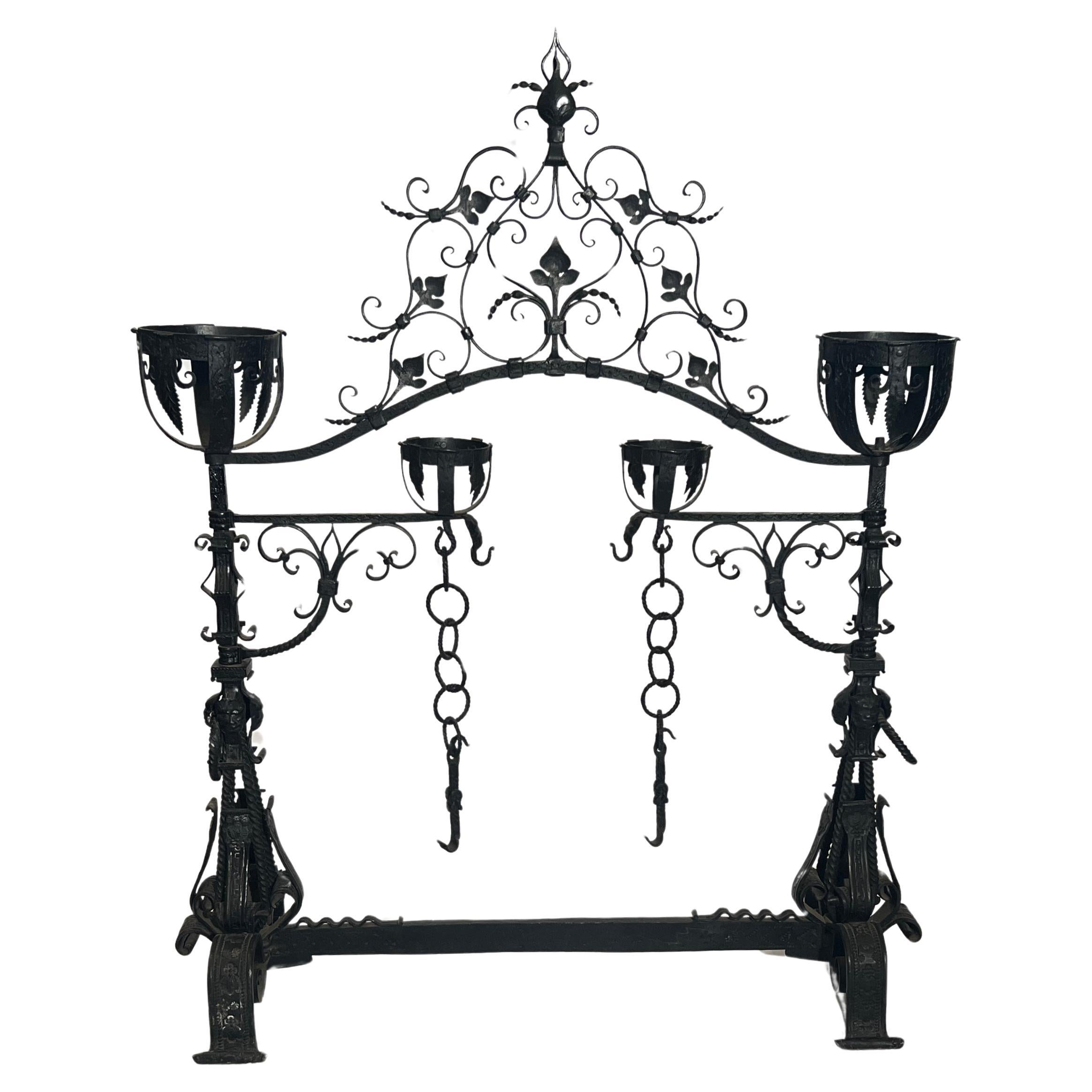 Antique 18th Century French Chateau Wrought Iron Fireplace Surround.  For Sale