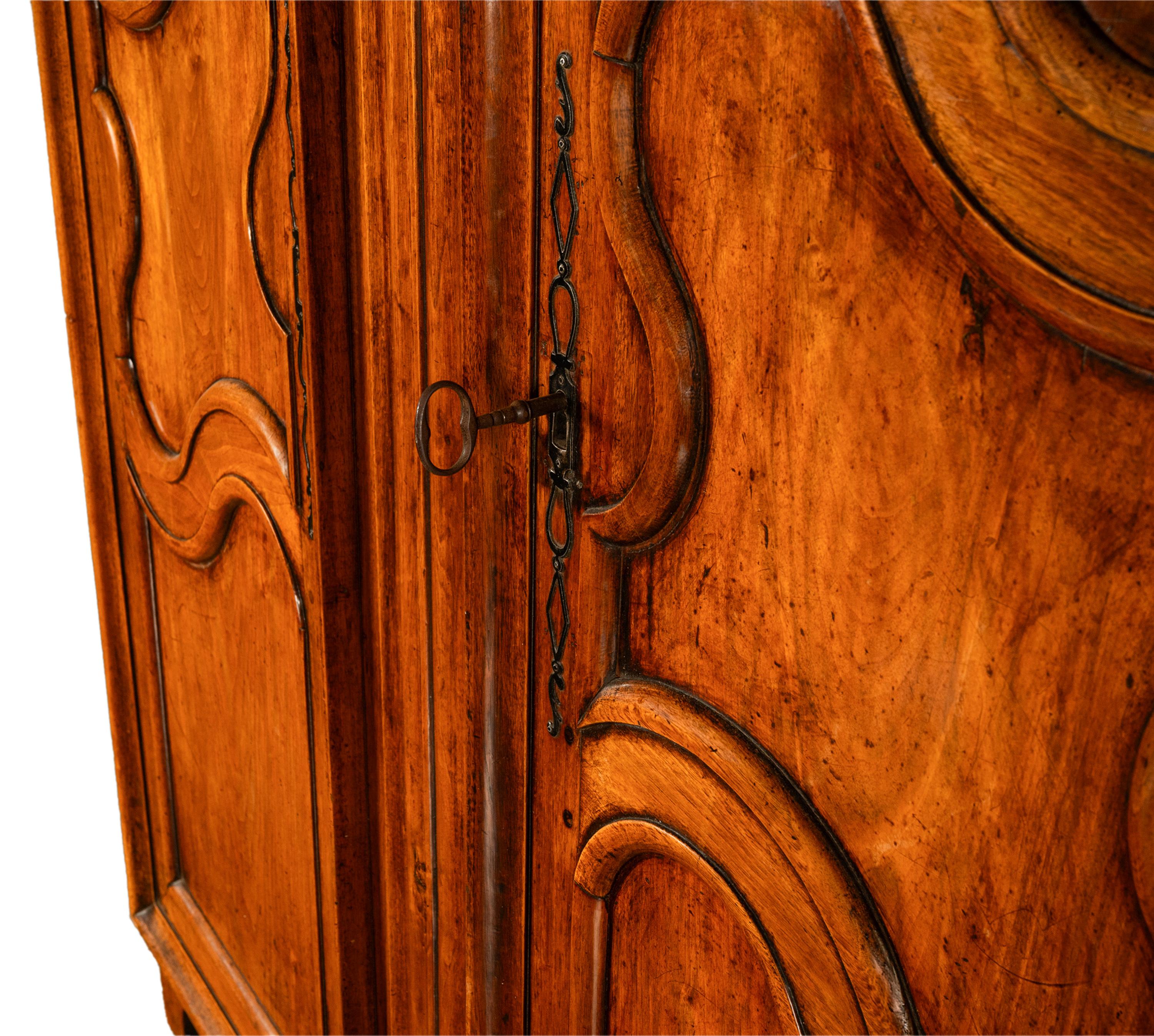 Antique French 18th Century Fruitwood Louis XV Provincial Armoire Wardrobe 1760 3