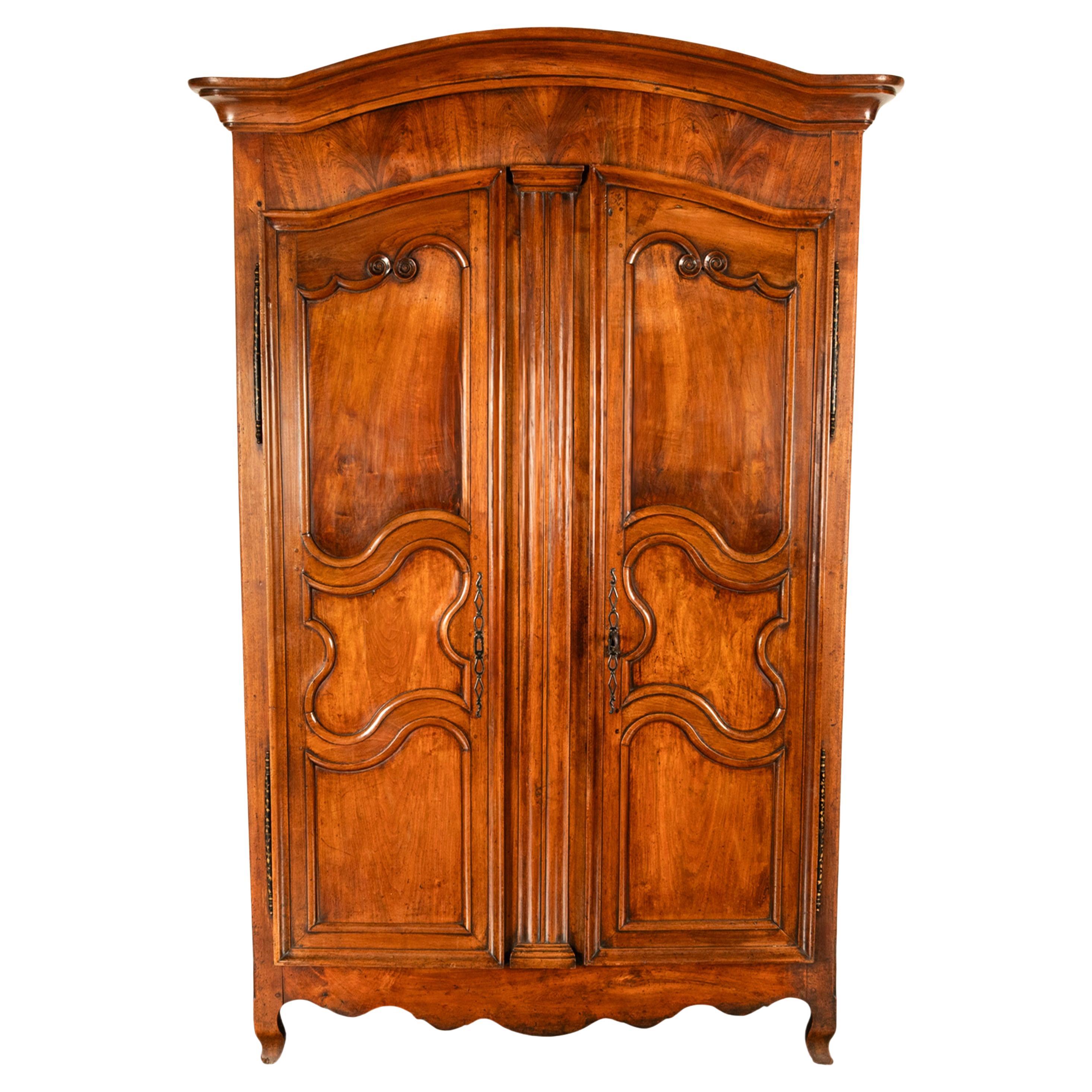 Antique 18th Century French Fruitwood Louis XV Provincial Armoire Wardrobe 1760