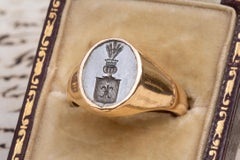 Antique 18th Century French Gold Napoleonic Coat of Arms Intaglio Signet Ring