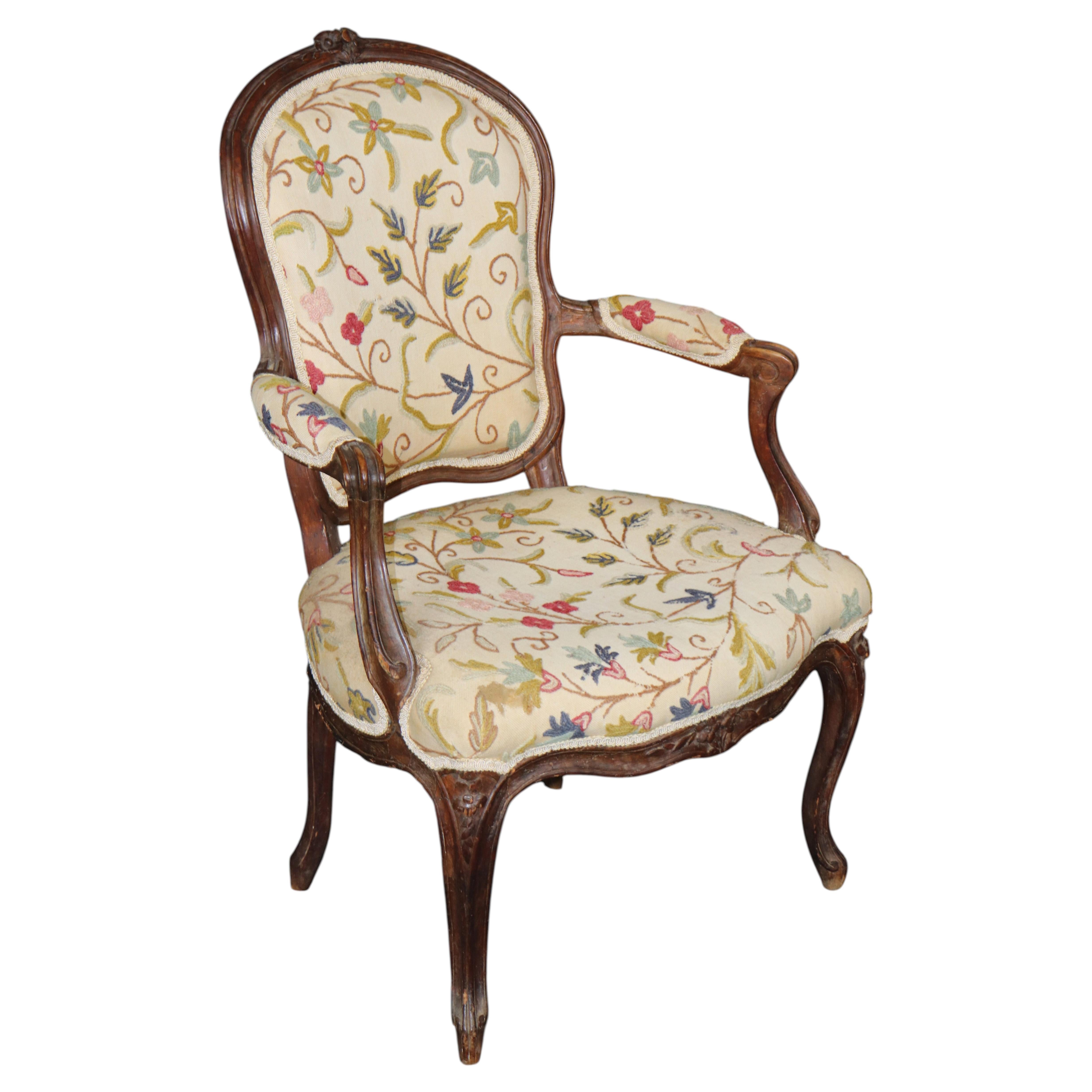 Antique 18th Century French Louis XV Carved Fauteuil Arm Chair
