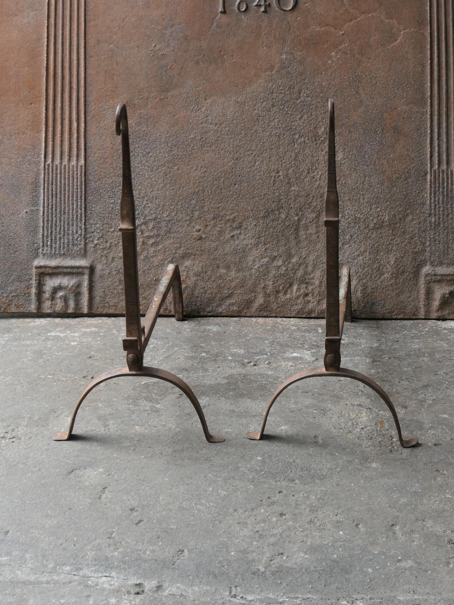 Forged Antique 18th Century French Louis XV Fire Andirons For Sale