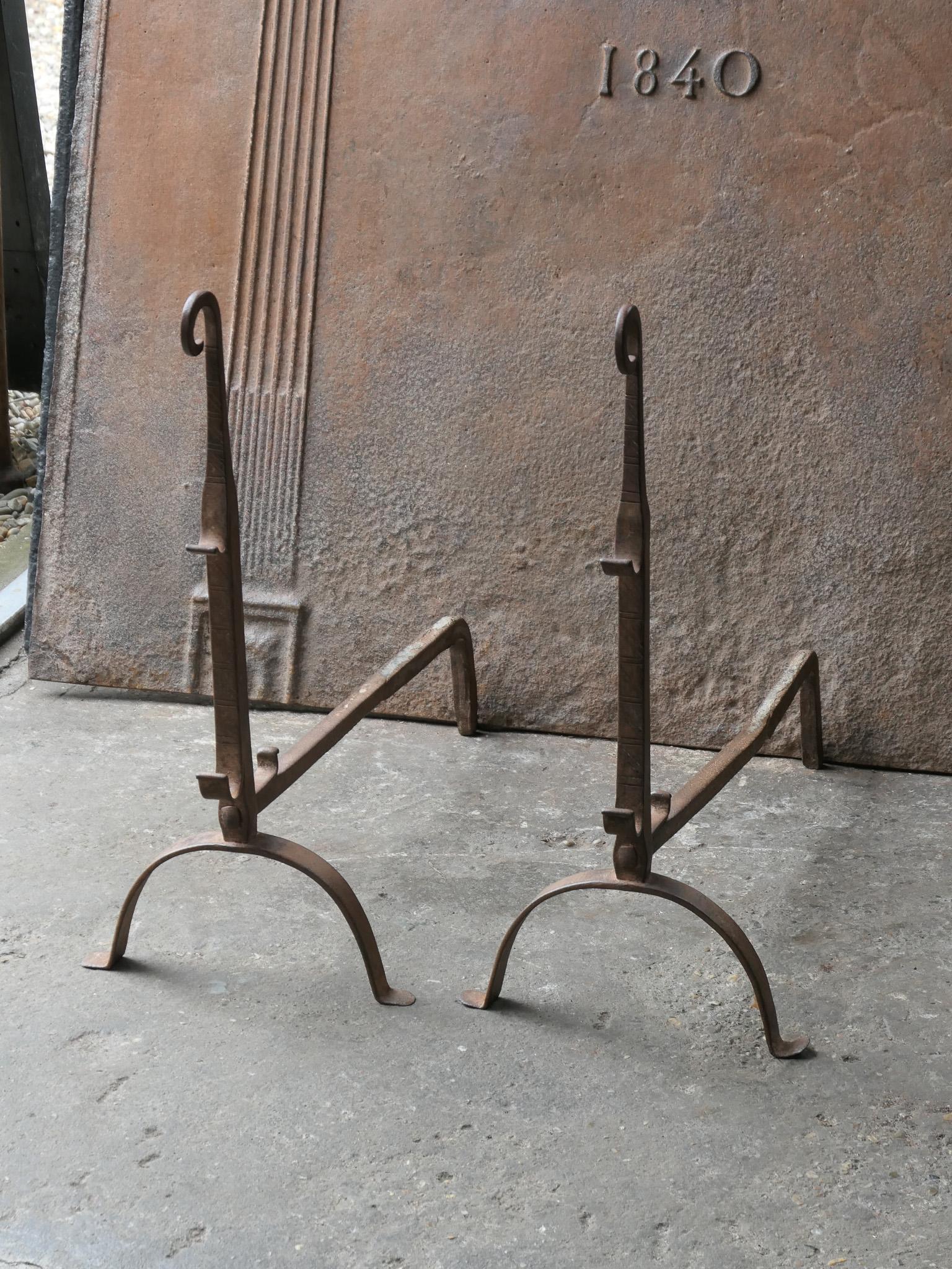 Antique 18th Century French Louis XV Fire Andirons In Good Condition For Sale In Amerongen, NL