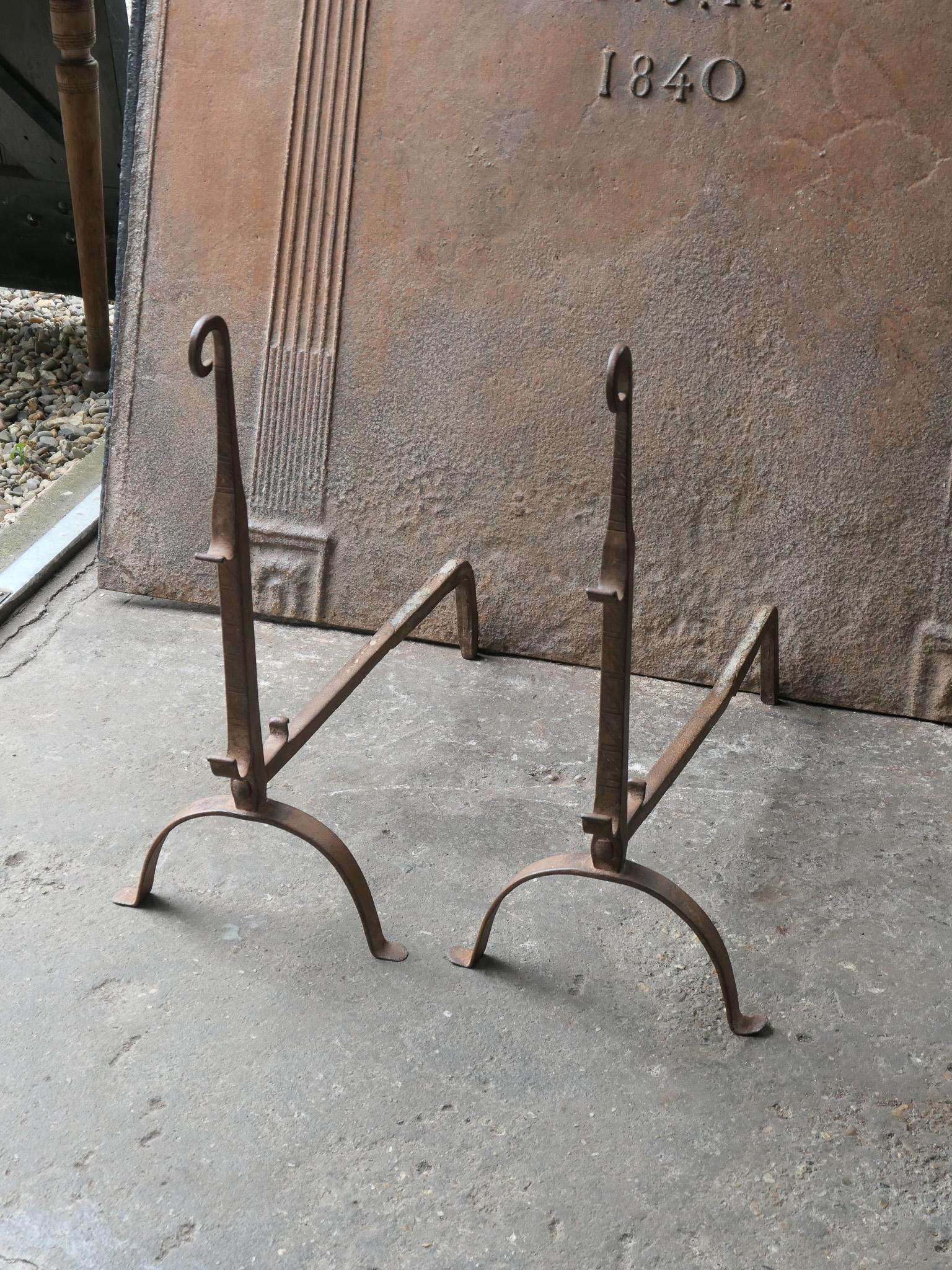 18th Century and Earlier Antique 18th Century French Louis XV Fire Andirons For Sale