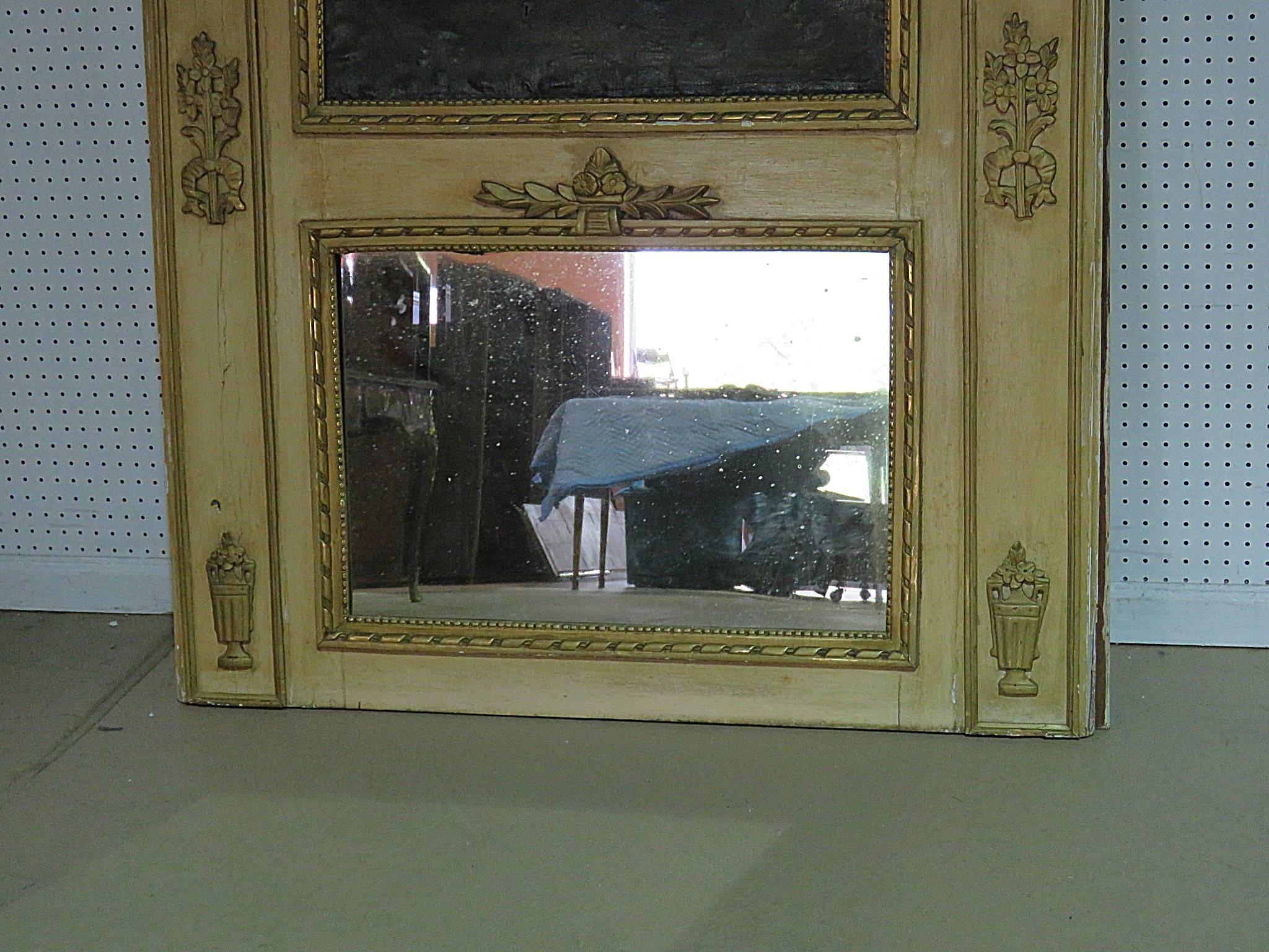 Glass Antique 18th Century French Louis XVI Style Trumeau Mirror For Sale