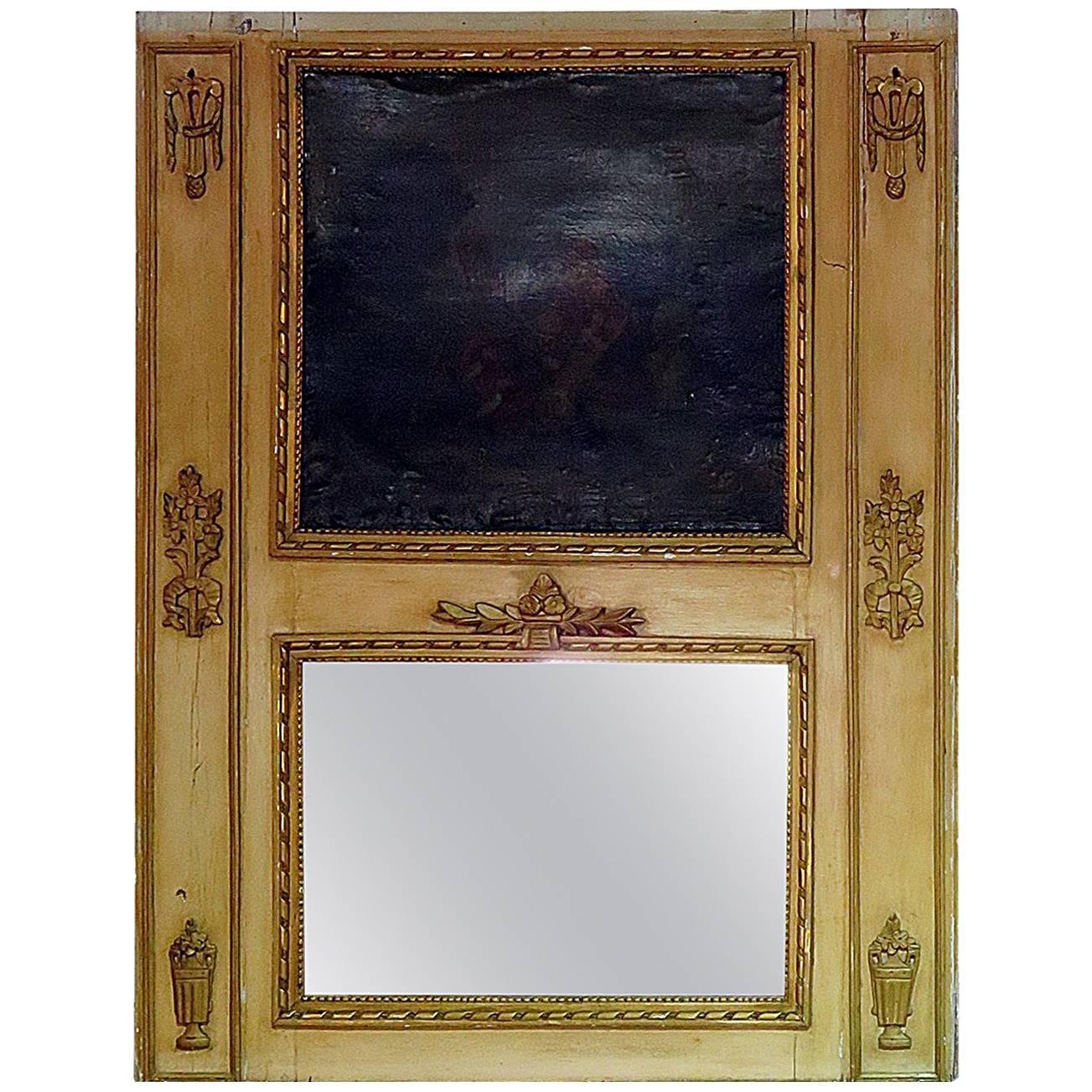 Antique 18th Century French Louis XVI Style Trumeau Mirror For Sale