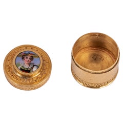 Boîte à patchs de portrait miniature française du 18e siècle en or 18 carats et émail, 1780