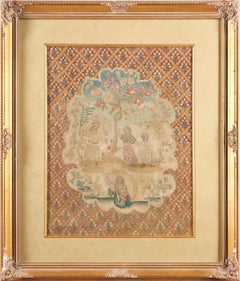 Antique 18th Century French Needlepoint Framed Narrative Rug in Gold-Rug & Kilim