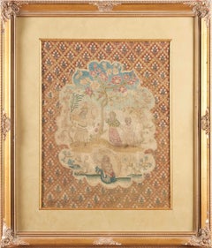 Antique 18th Century French Needlepoint Framed Narrative Rug in Gold-Rug & Kilim