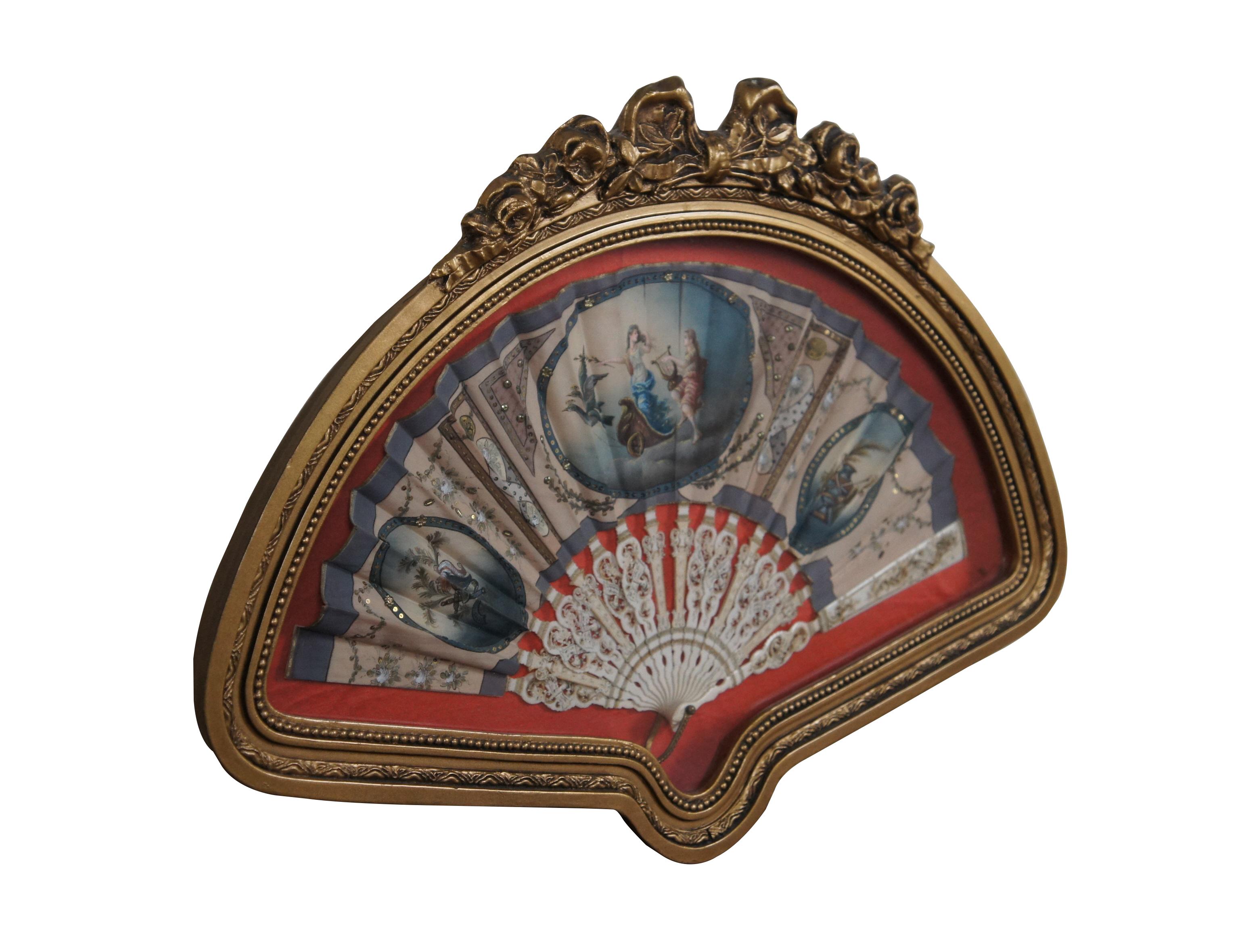 Louis XVI Antique 18th Century French Neoclassical Hera's Chariot Hand Fan Shadowbox For Sale