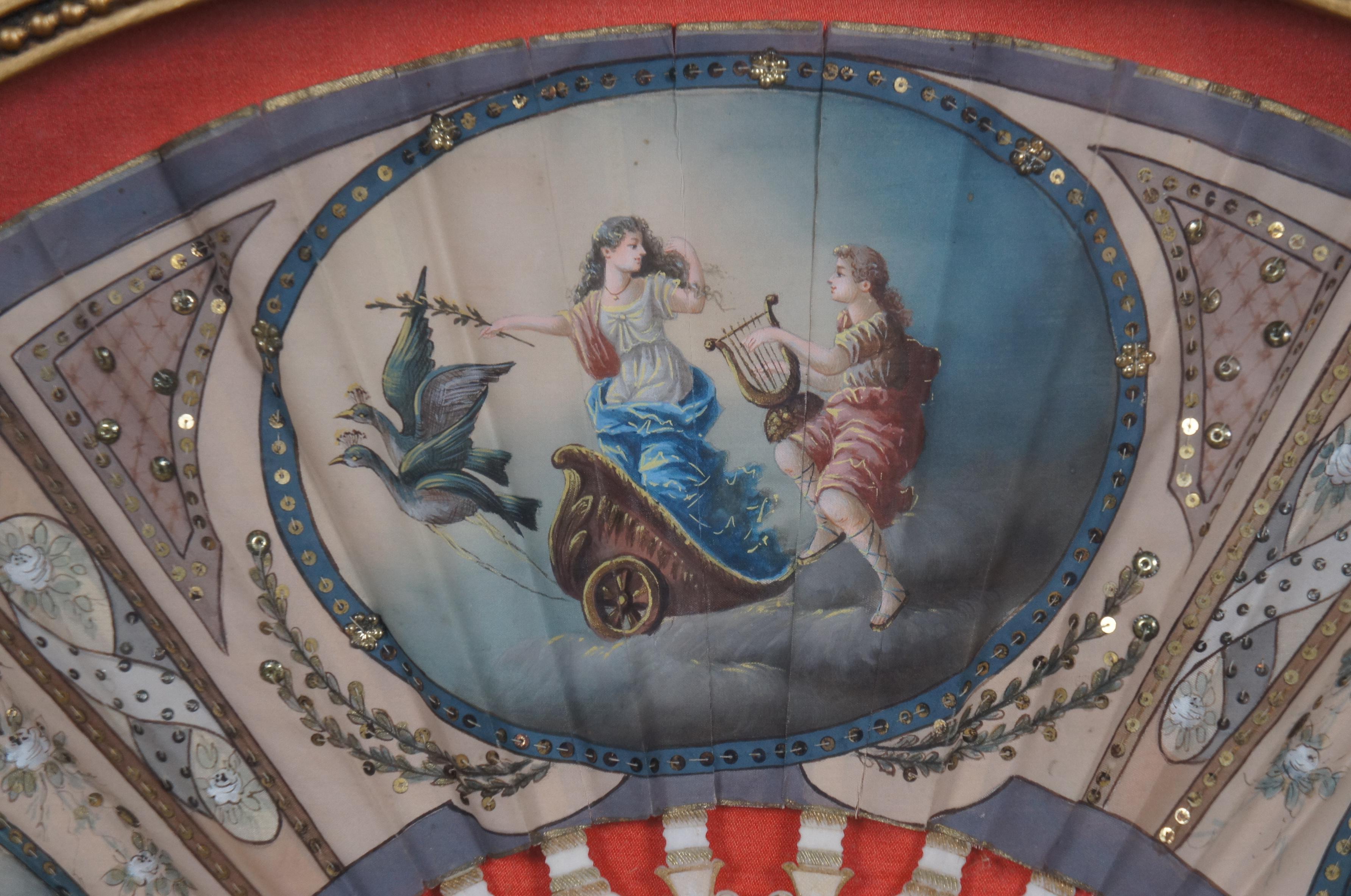 Antique 18th Century French Neoclassical Hera's Chariot Hand Fan Shadowbox For Sale 1