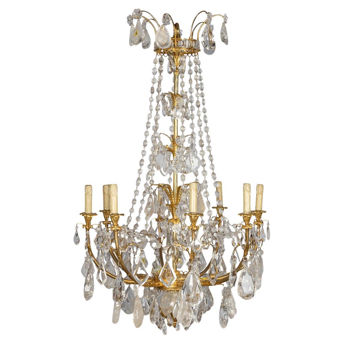 Antique 18th Century French Ormolu & Cut Rock Crystal Chandelier c.1770 For Sale