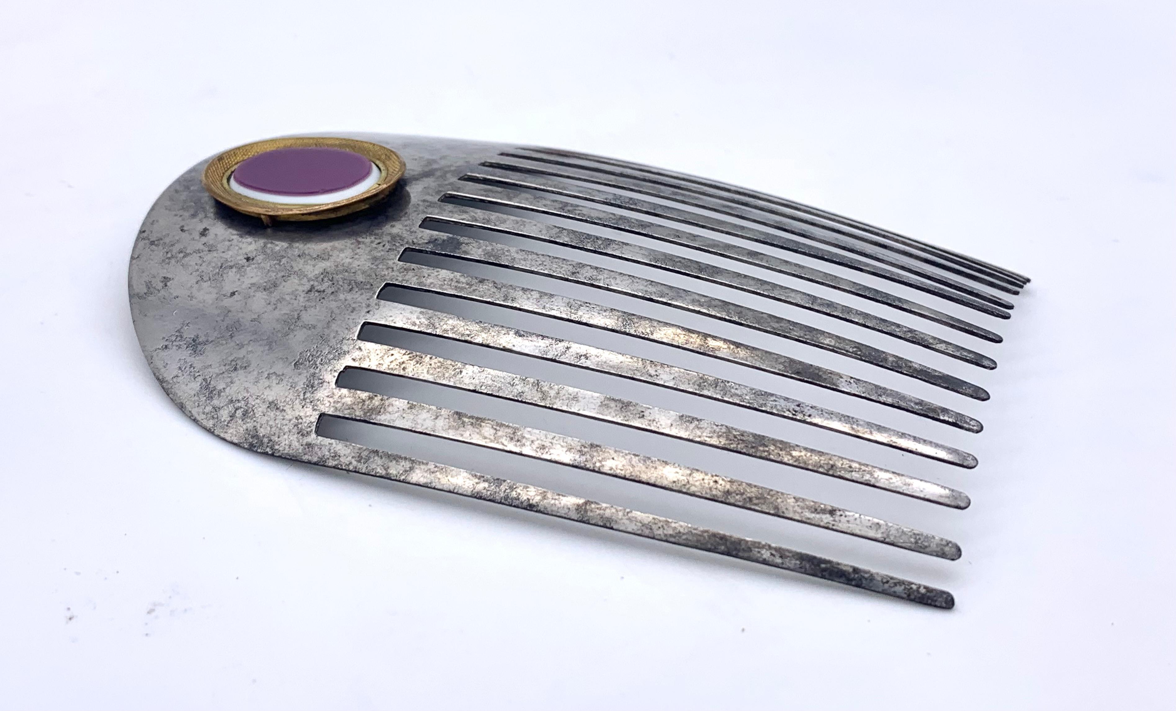 Antique 18th Century French Revolution Period Hair Comb Polished Steel Brass  In Good Condition In Munich, Bavaria