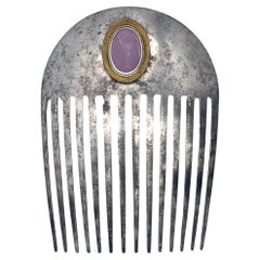 Antique peigne à cheveux d'époque Révolution française du 18ème siècle en acier poli et laiton 