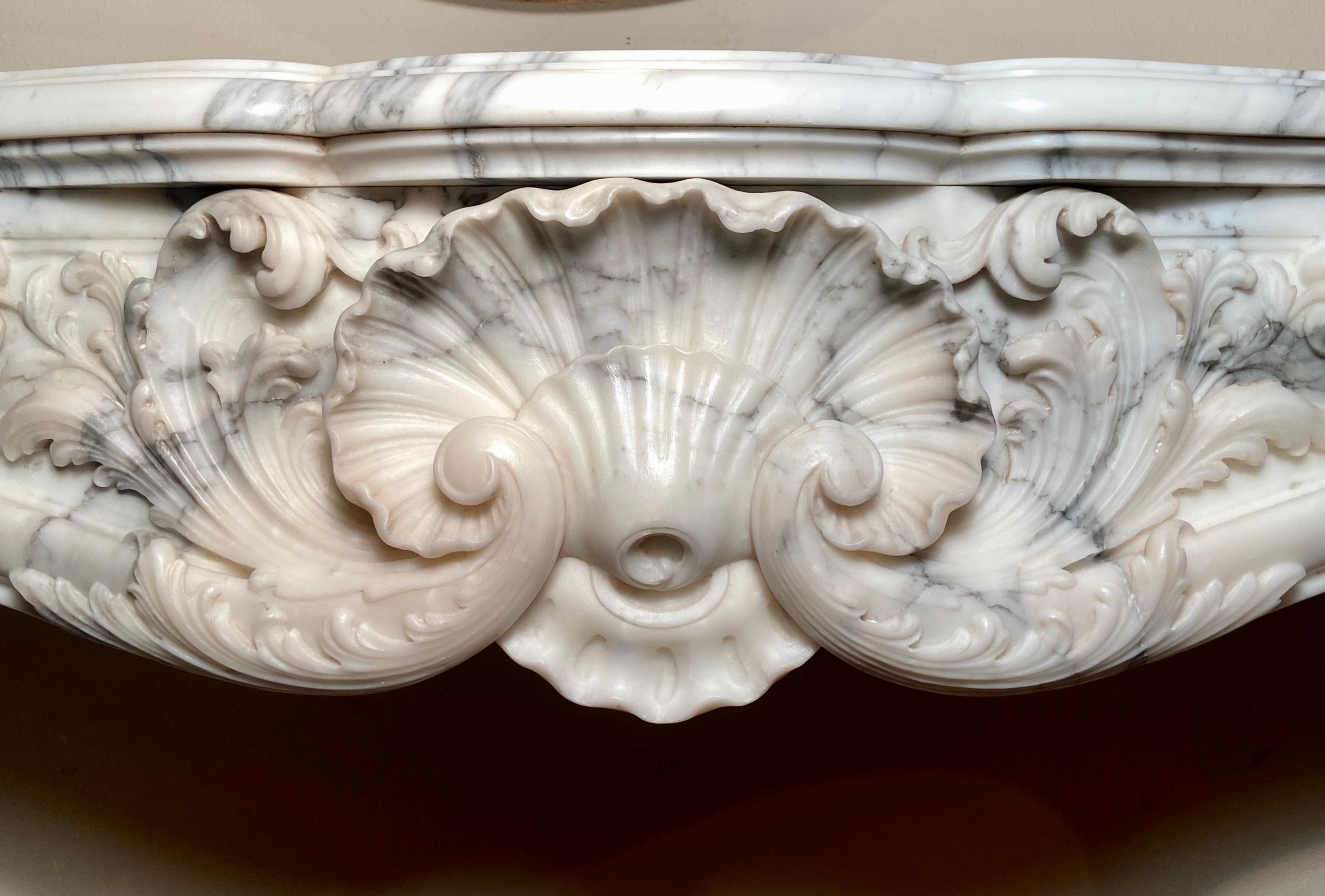 18th Century and Earlier Antique 18th Century French Richly Sculpted Marble Mantelpiece