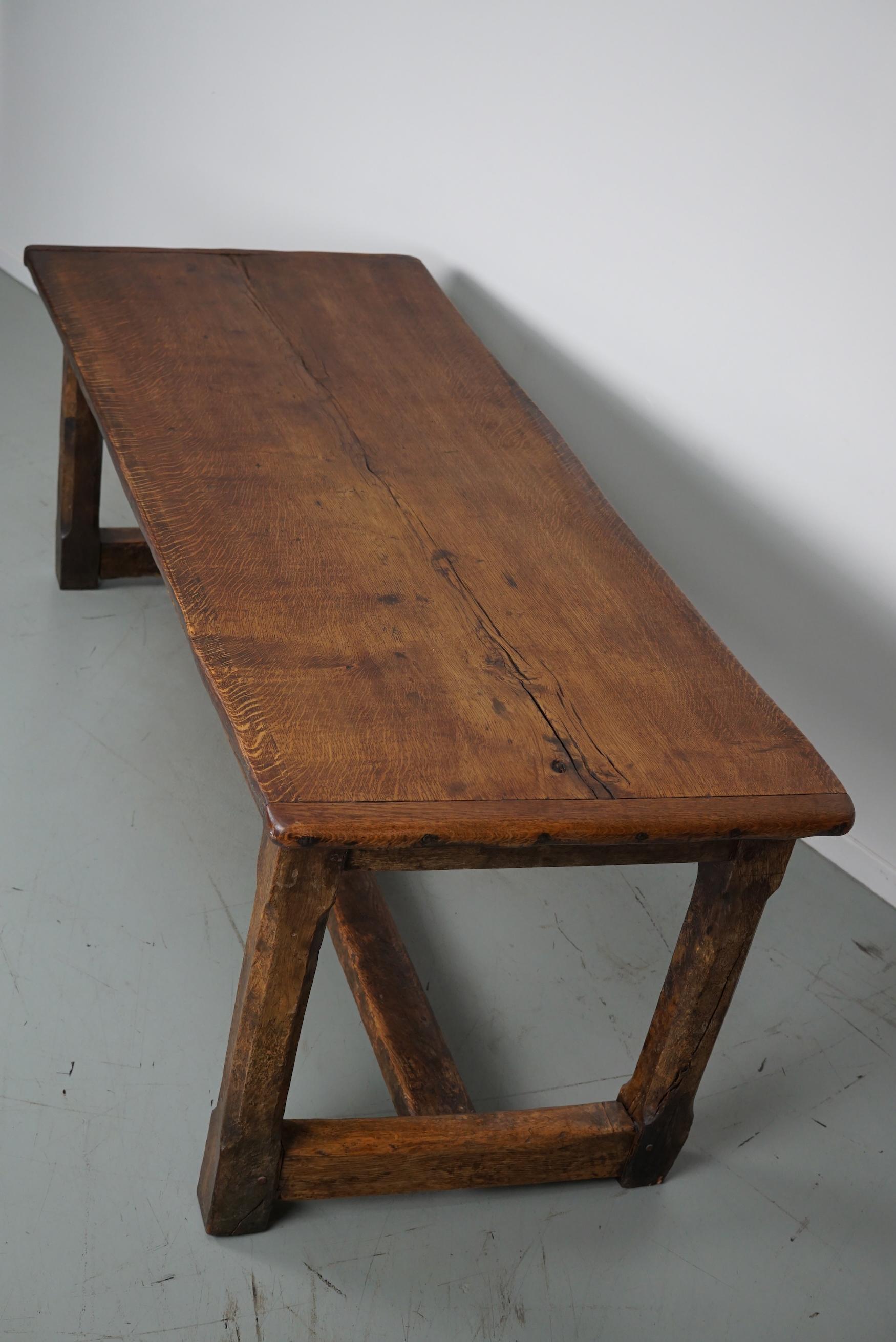 Antique 18th Century French Rustic Farmhouse Dining Table Tiger Oak  6