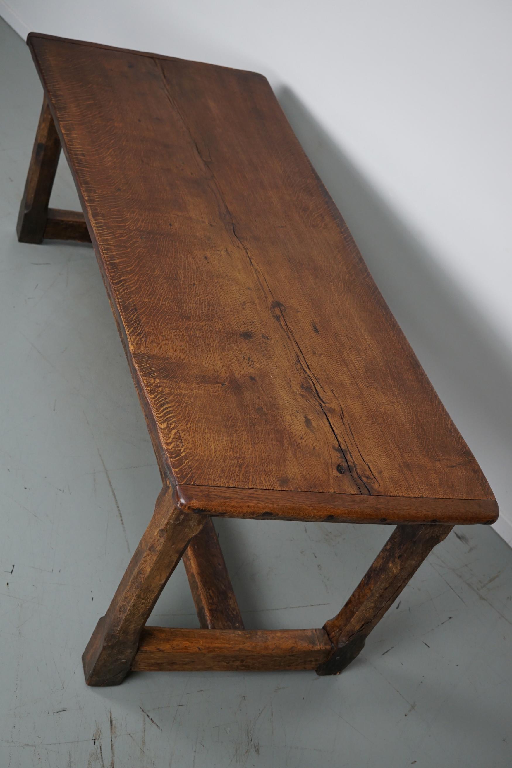 Antique 18th Century French Rustic Farmhouse Dining Table Tiger Oak  7
