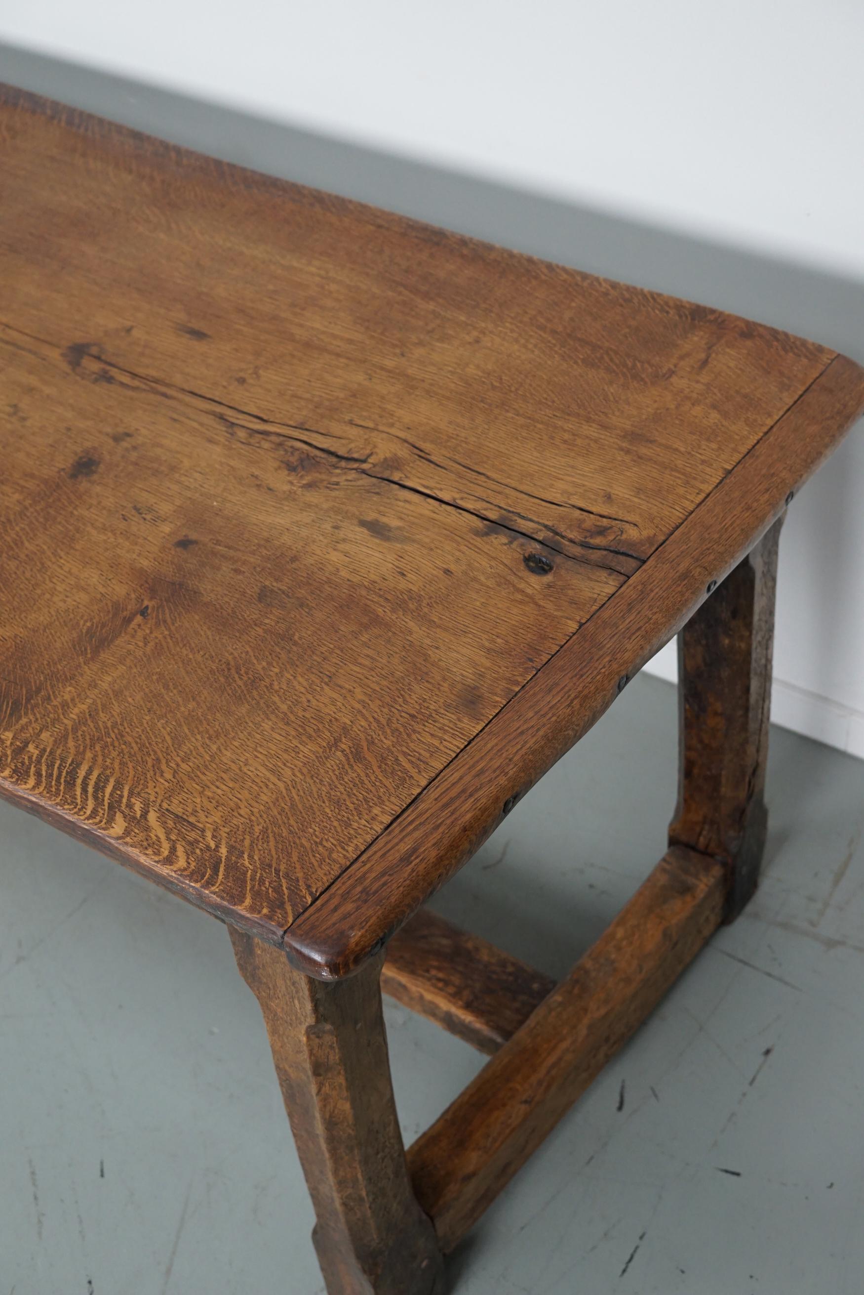 Antique 18th Century French Rustic Farmhouse Dining Table Tiger Oak  9