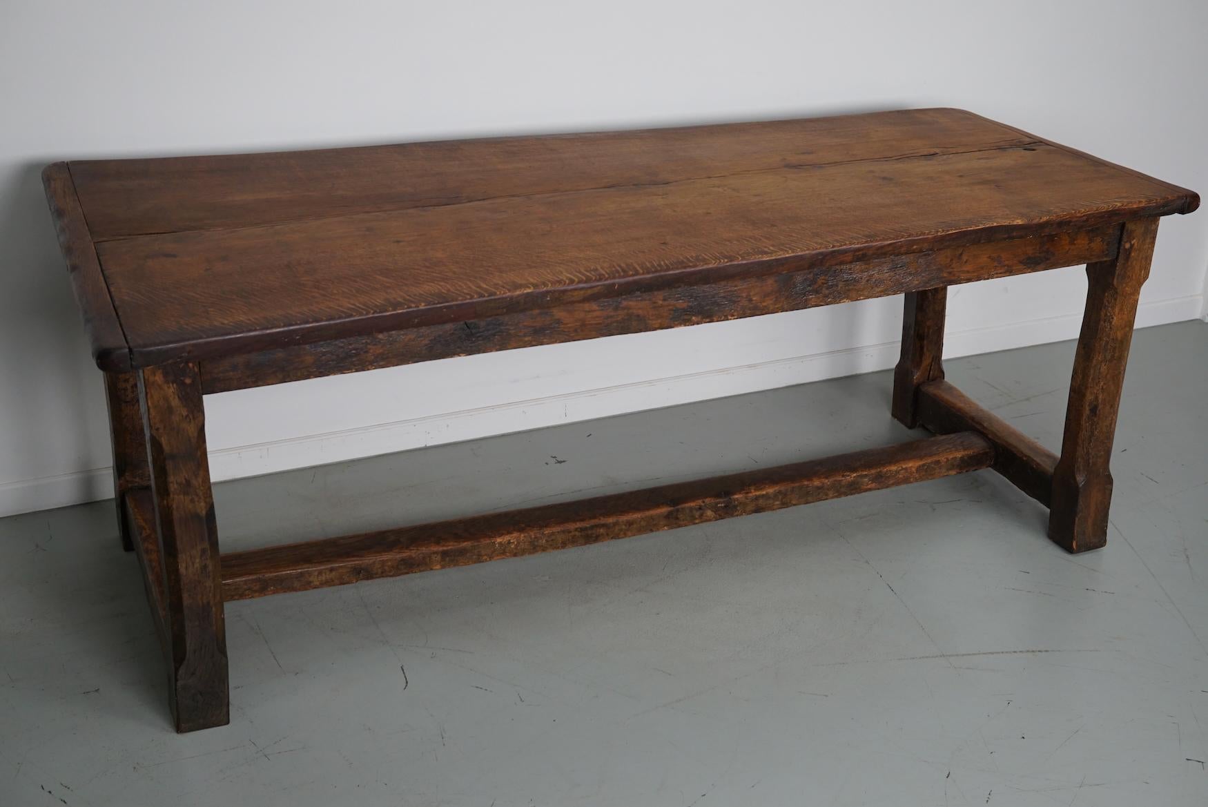 Antique 18th Century French Rustic Farmhouse Dining Table Tiger Oak  14