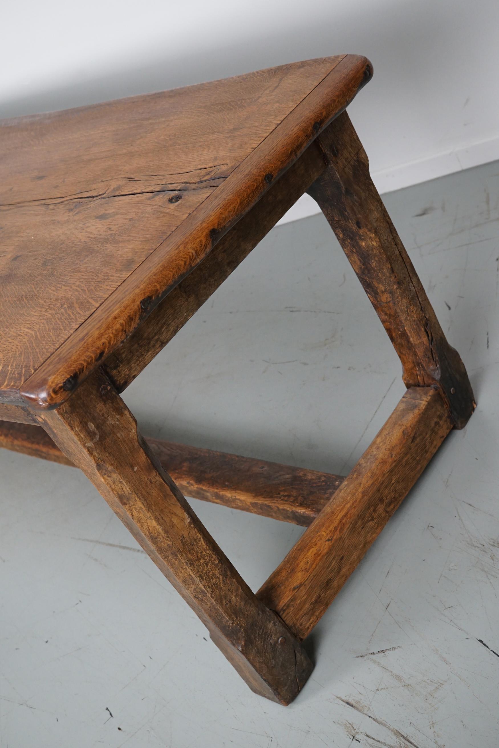 Antique 18th Century French Rustic Farmhouse Dining Table Tiger Oak  5