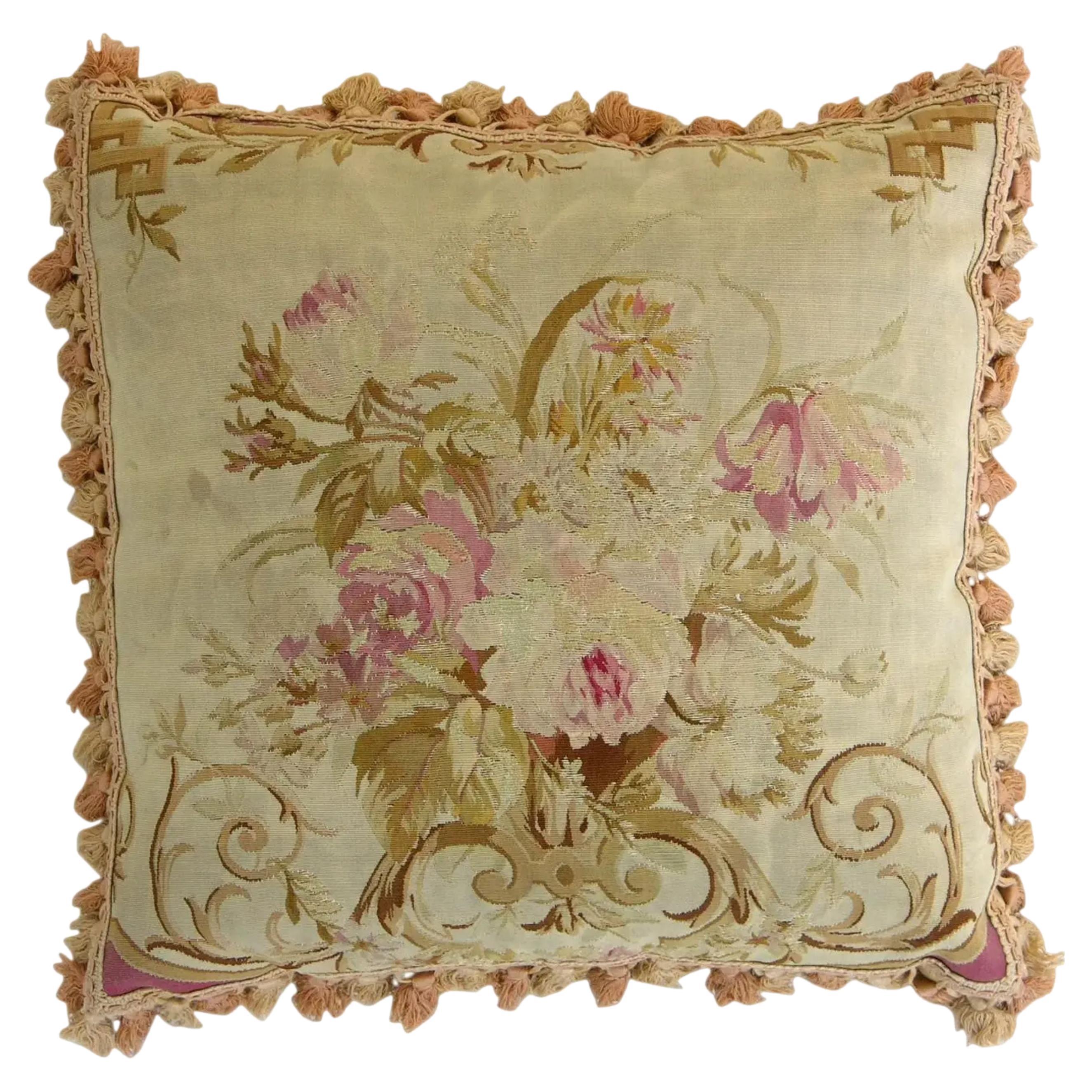 Antique 18th Century French Tapestry Aubusson Pillow 18'' X 18'' For Sale