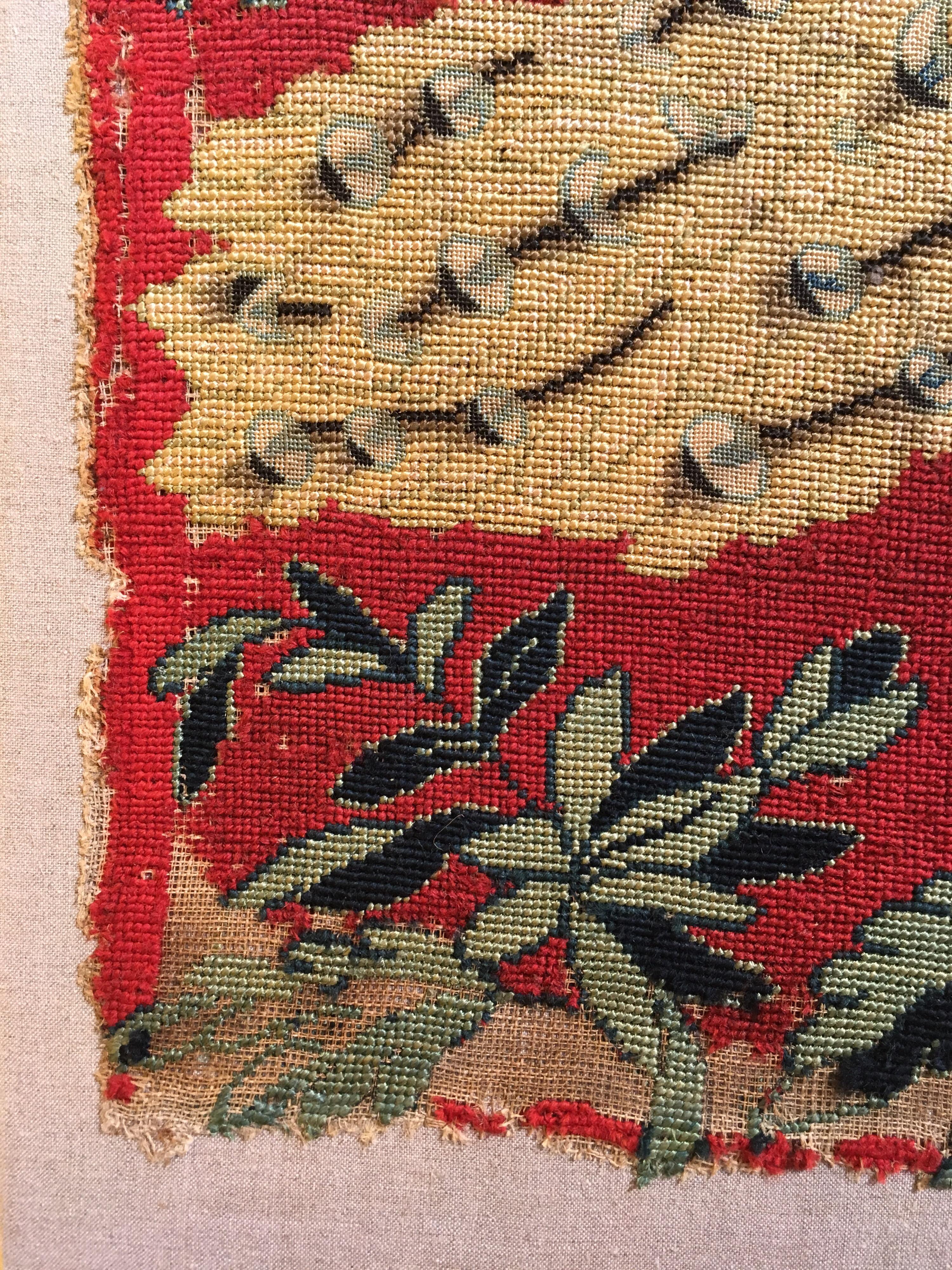 Antique 18th Century French Tapestry Picture with Peacock and Parrot on Red In Good Condition In London, GB