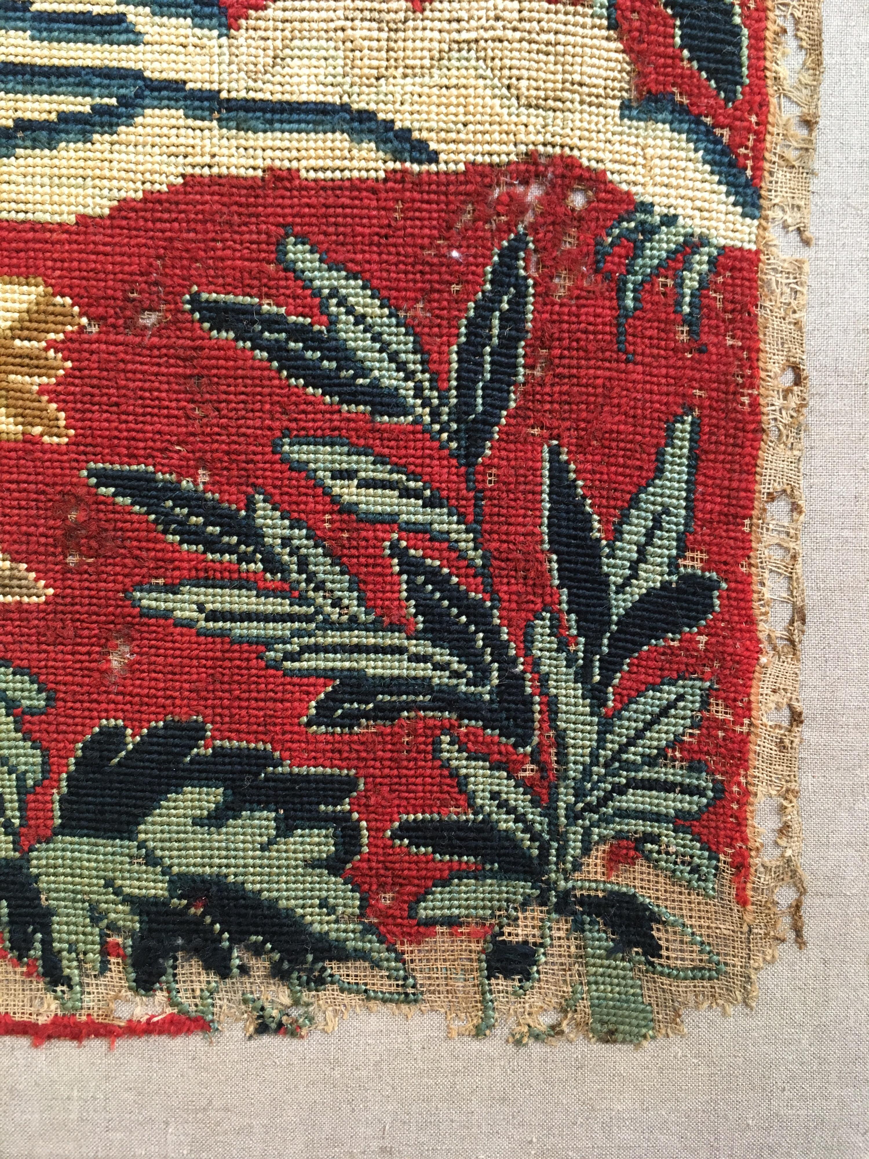Wool Antique 18th Century French Tapestry Picture with Peacock and Parrot on Red