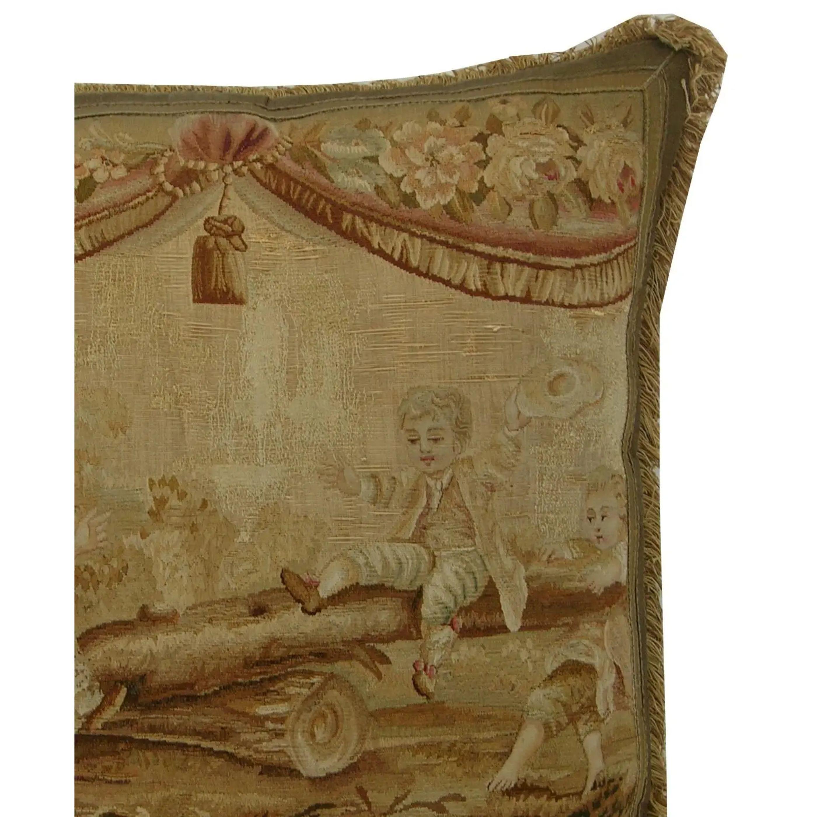Antique 18th century French tapestry pillow. 24'' x 22'' x 6''.