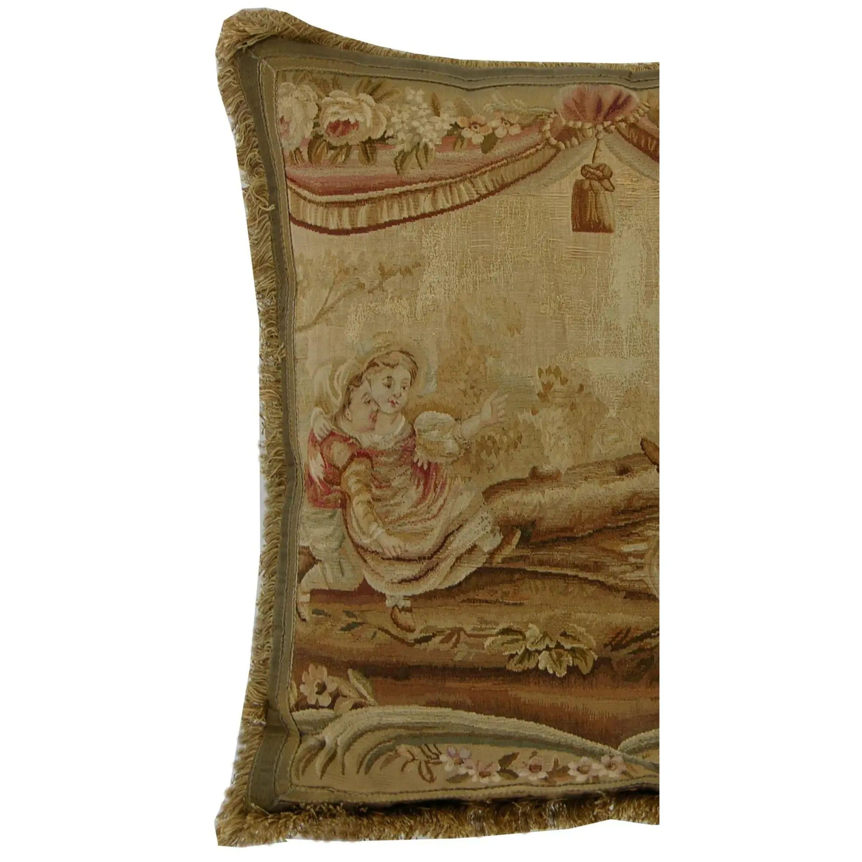 Rococo Antique 18th Century French Tapestry Pillow - 24'' X 22'' For Sale