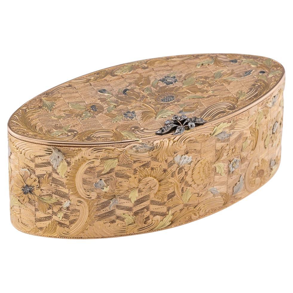 Antigua caja de rapé francesa del siglo XVIII de oro de 18 quilates y tres colores c.1780