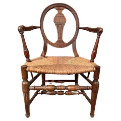 Antique 18th Century French Walnut Nursery Armchair Wicker Reed Seat