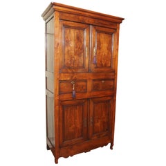 Antique 18th Century French Yew Wood Cupboard with Drawers