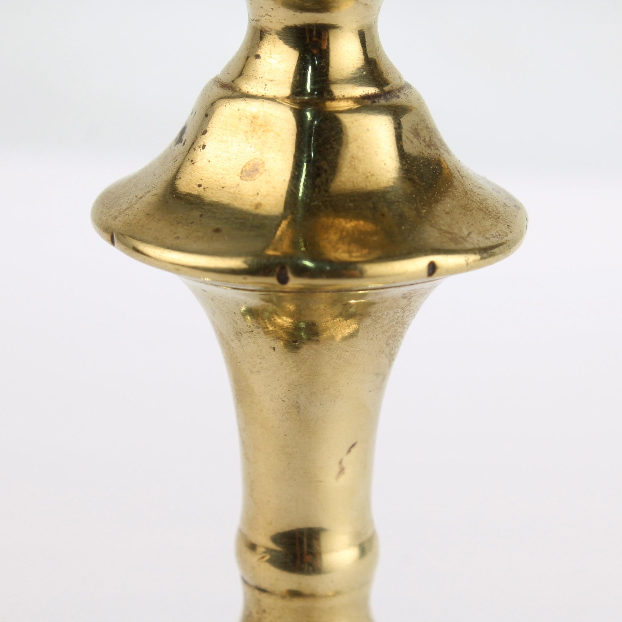 Antique 18th Century George II English Brass Petal Base Single Candlestick For Sale 6