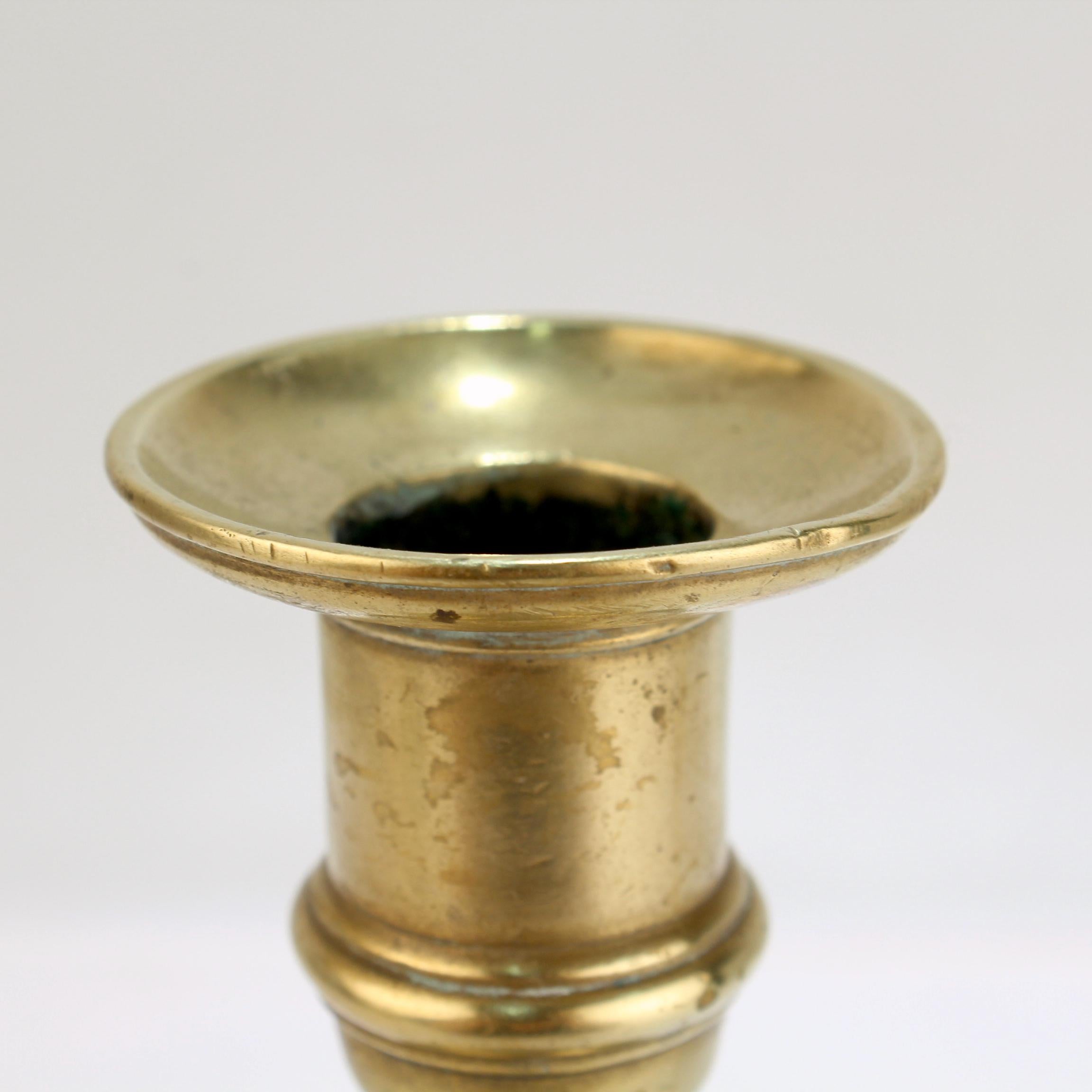 Antique 18th Century George II English Brass Petal Base Single Candlestick  For Sale 3