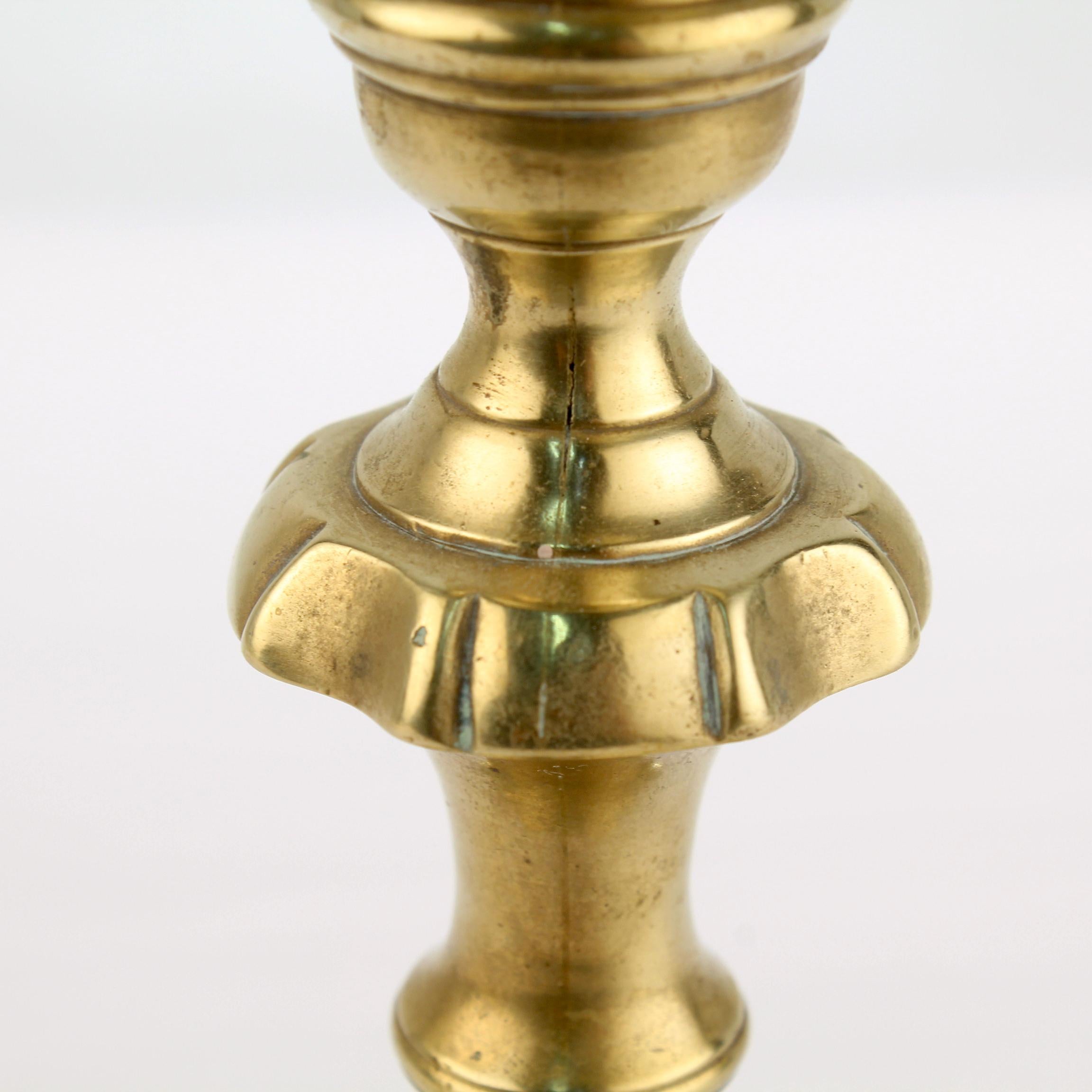 Antique 18th Century George II English Brass Petal Base Single Candlestick  For Sale 5