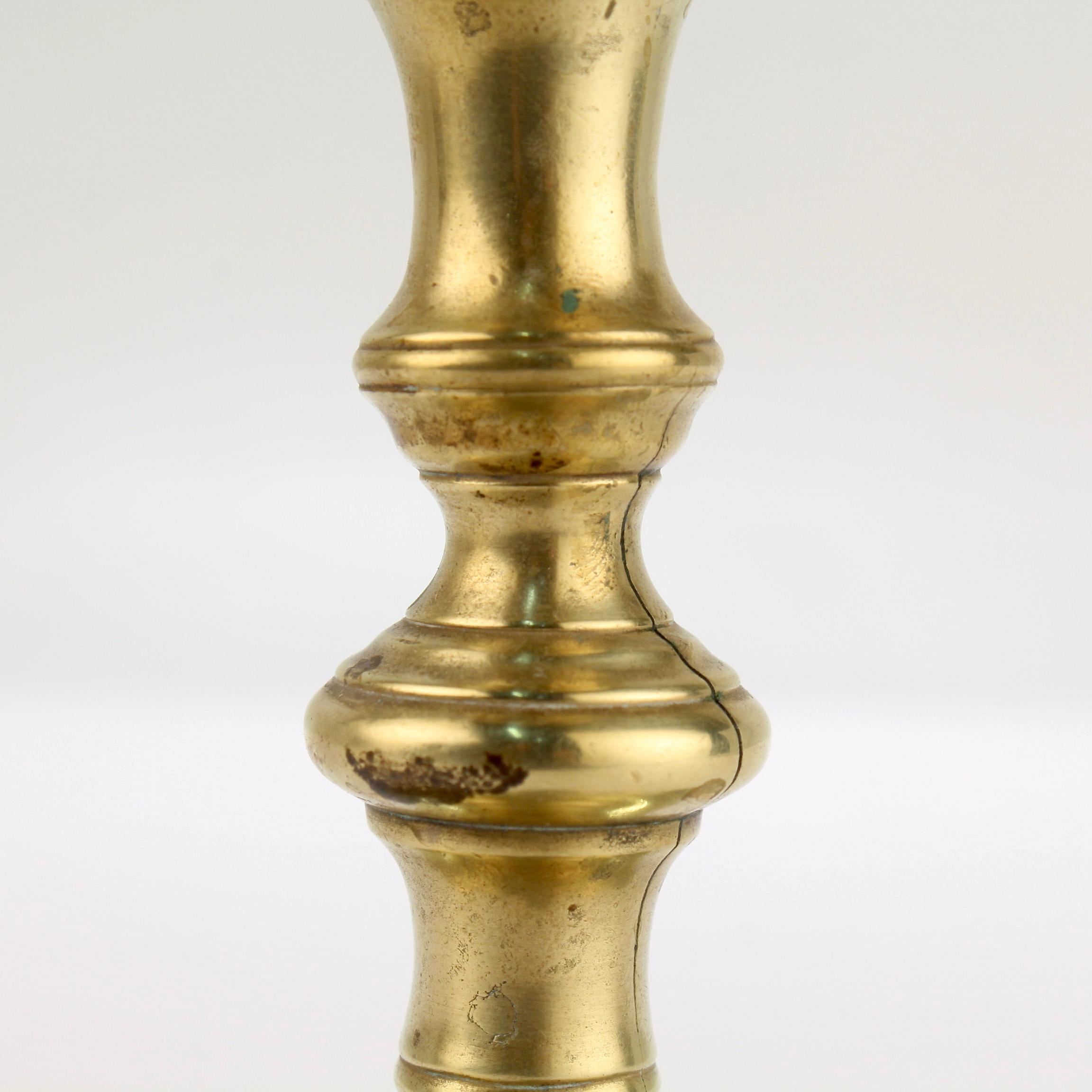Antique 18th Century George II English Brass Petal Base Single Candlestick  For Sale 6