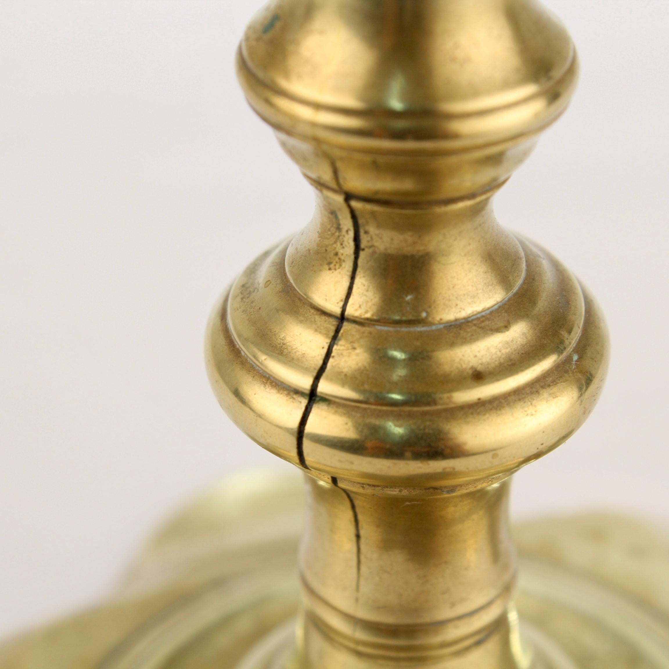 Antique 18th Century George II English Brass Petal Base Single Candlestick  For Sale 7