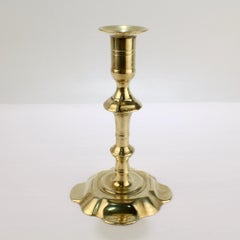 Antique 18th Century George II English Brass Petal Base Single Candlestick