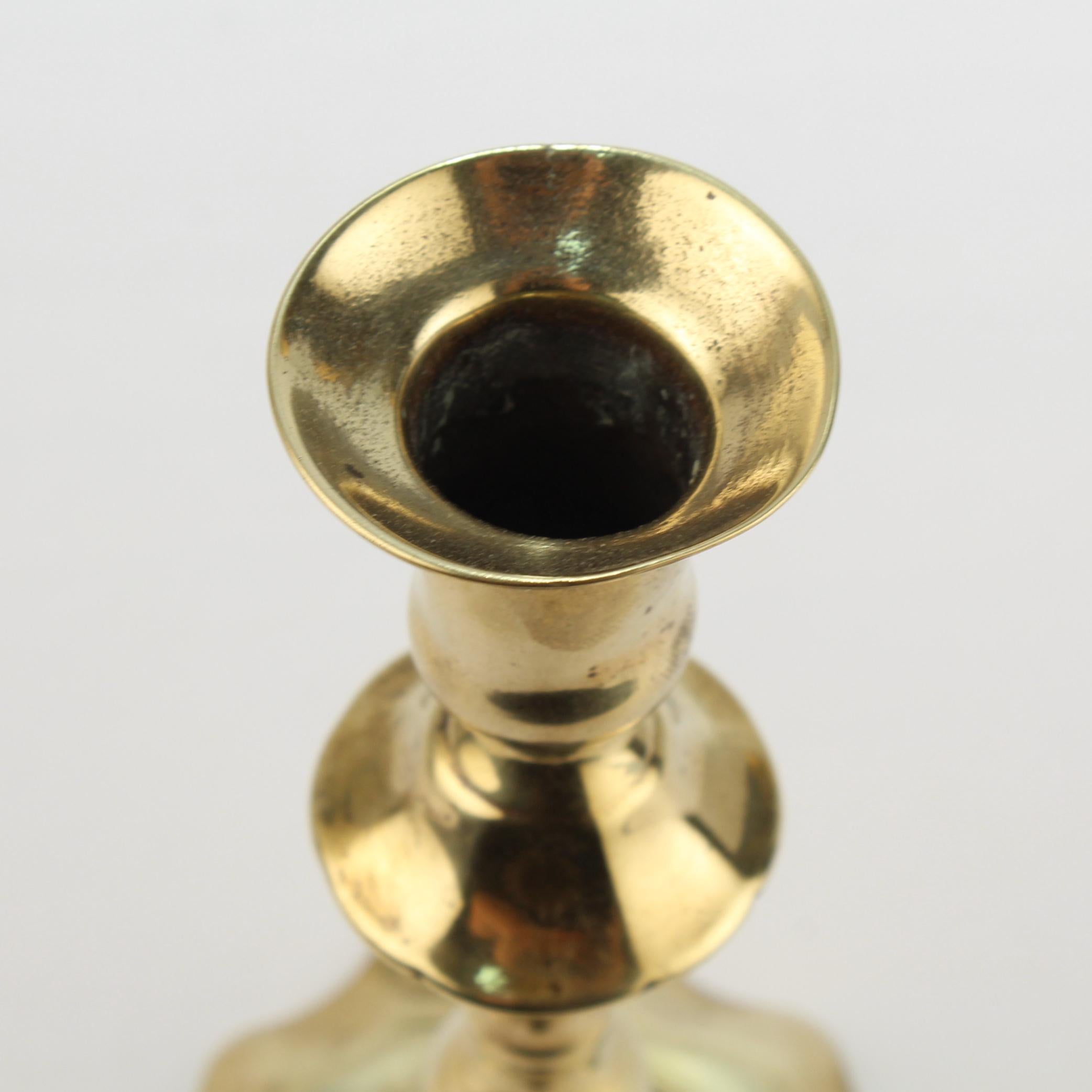 Antique 18th Century George II English Brass Petal Base Single Candlestick For Sale 3