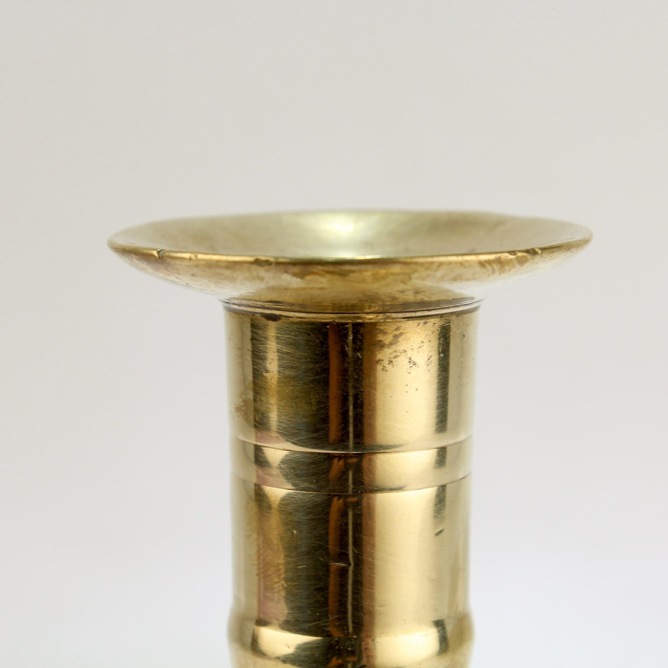 Antique 18th Century George II English Brass Petal Base Single Candlestick For Sale 3