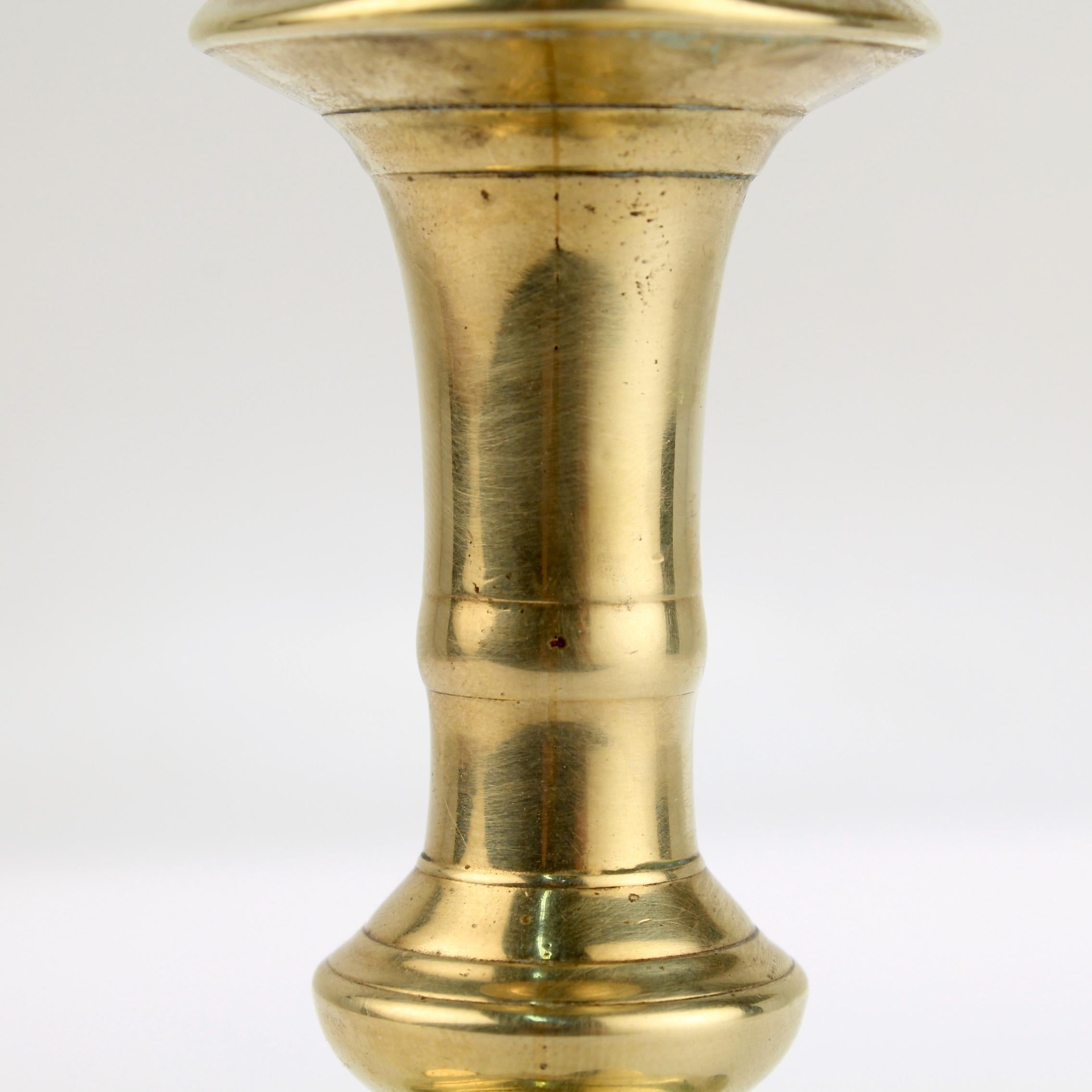 Antique 18th Century George II English Brass Petal Base Single Candlestick For Sale 4