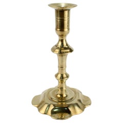 Antique 18th Century George II English Brass Petal Base Single Candlestick