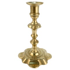 Antique 18th Century George II English Brass Petal Base Single Candlestick