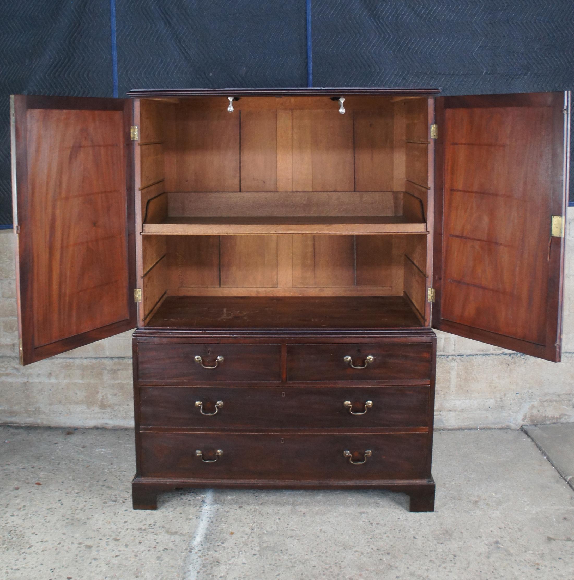 18th Century and Earlier Antique 18th Century George III English Mahogany Linen Press Cupboard Armoire