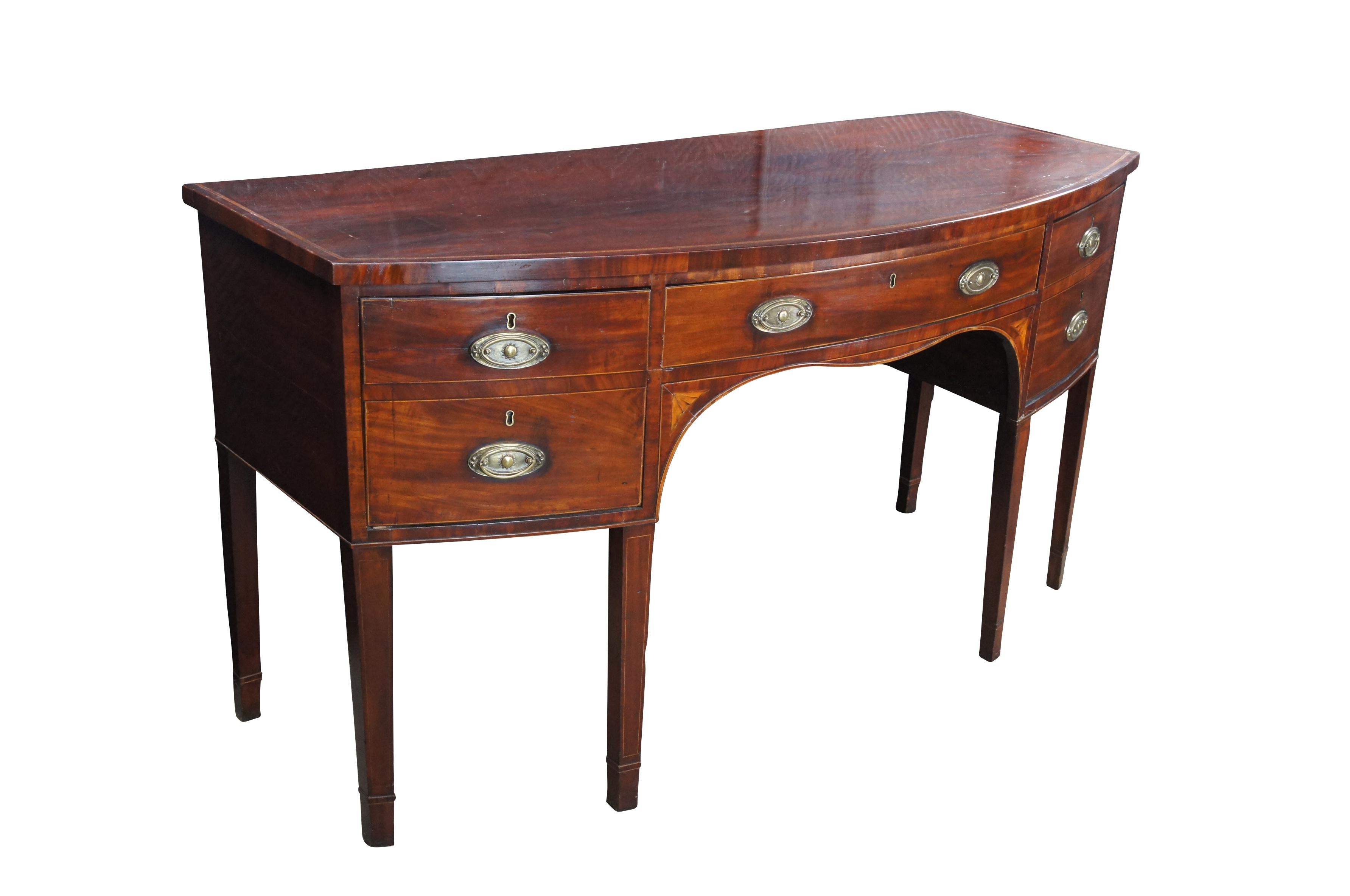 Antique 18th Century George III Inlaid Mahogany Bowfront Buffet Sideboard Server In Fair Condition For Sale In Dayton, OH