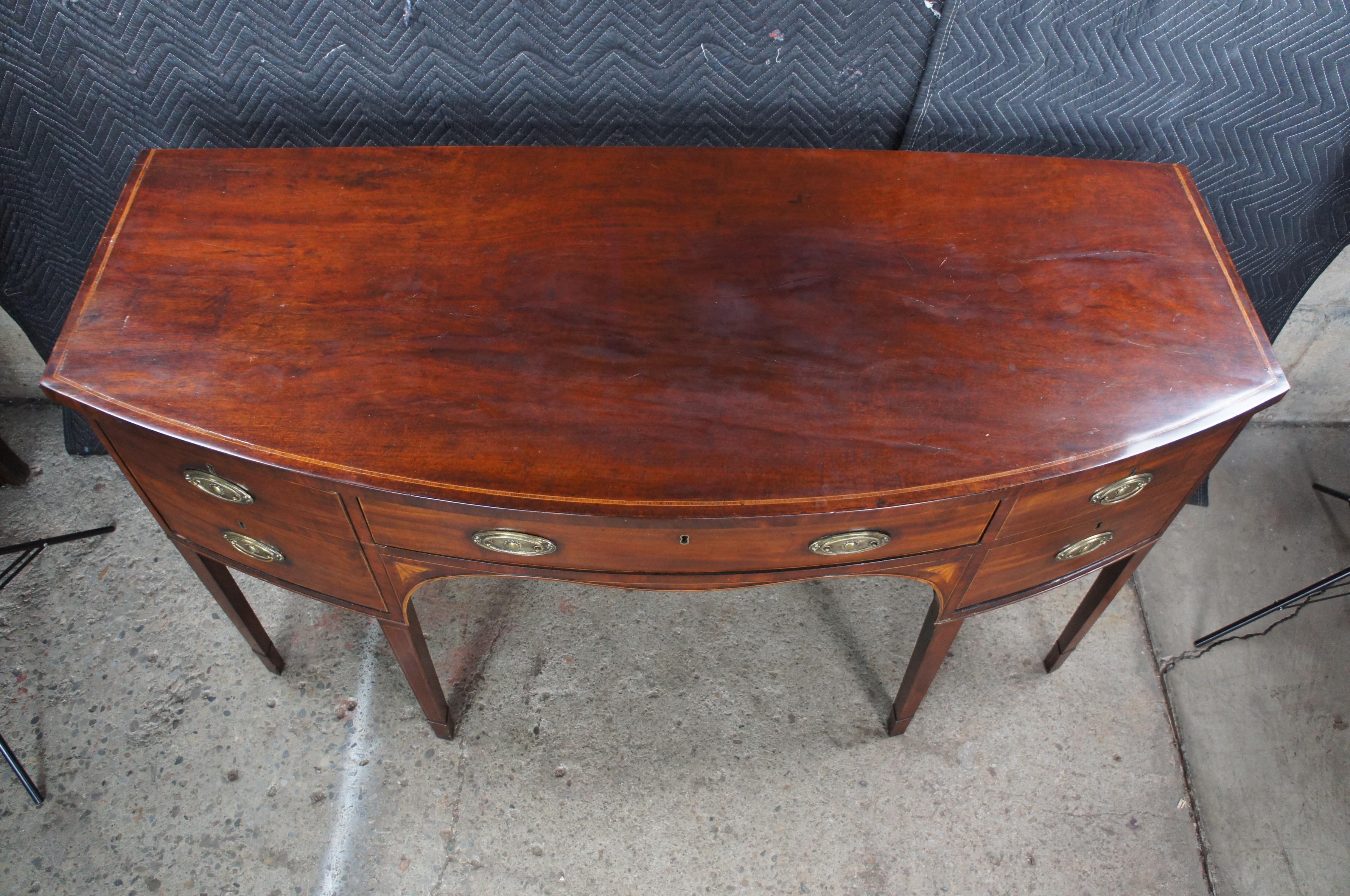 Antique 18th Century George III Inlaid Mahogany Bowfront Buffet Sideboard Server For Sale 1