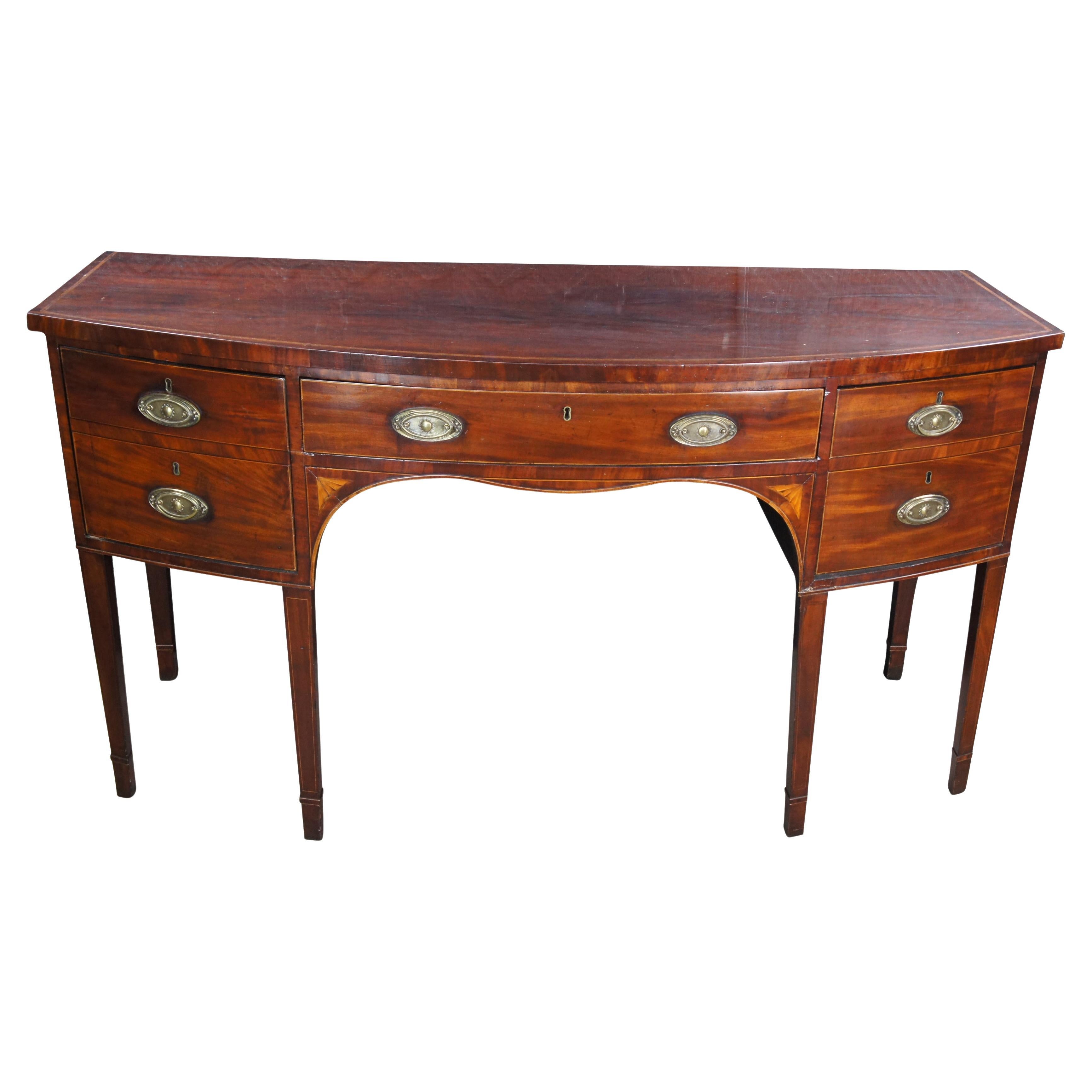 Antique 18th Century George III Inlaid Mahogany Bowfront Buffet Sideboard Server For Sale