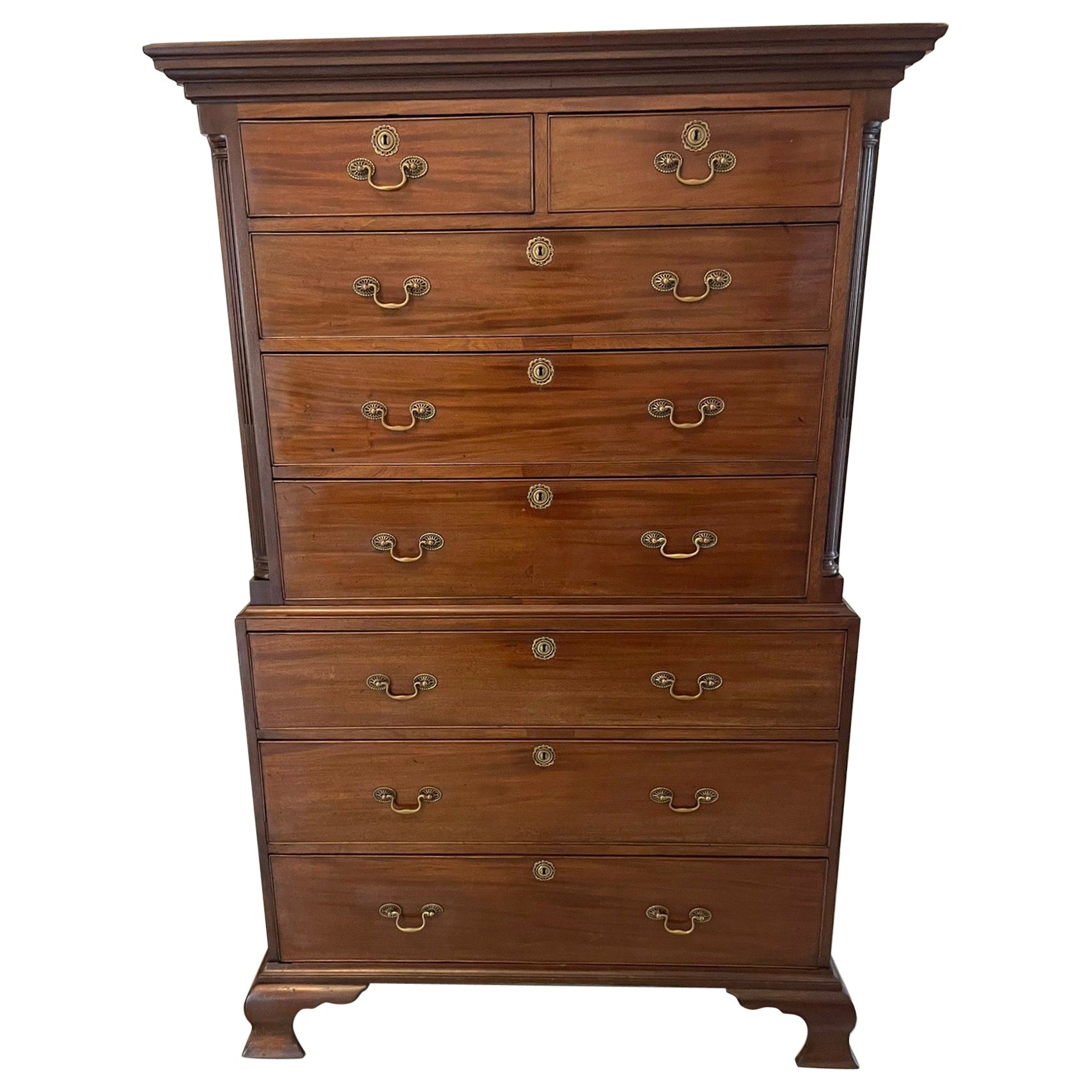 Antique 18th Century George III Mahogany Chest on Chest of Drawers