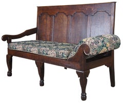 Antique 18th Century George III Paneled Oak Settle Bench Daybed Sofa Settee