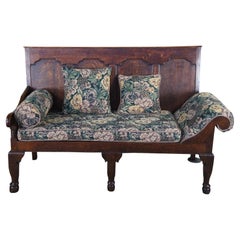 Antique 18th Century George III Paneled Oak Settle Bench Daybed Sofa Settee